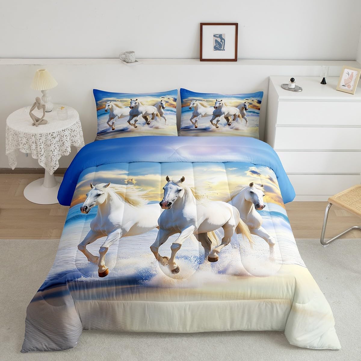 Horse Kids Full Comforter Sets,Ocean Seaside Animals