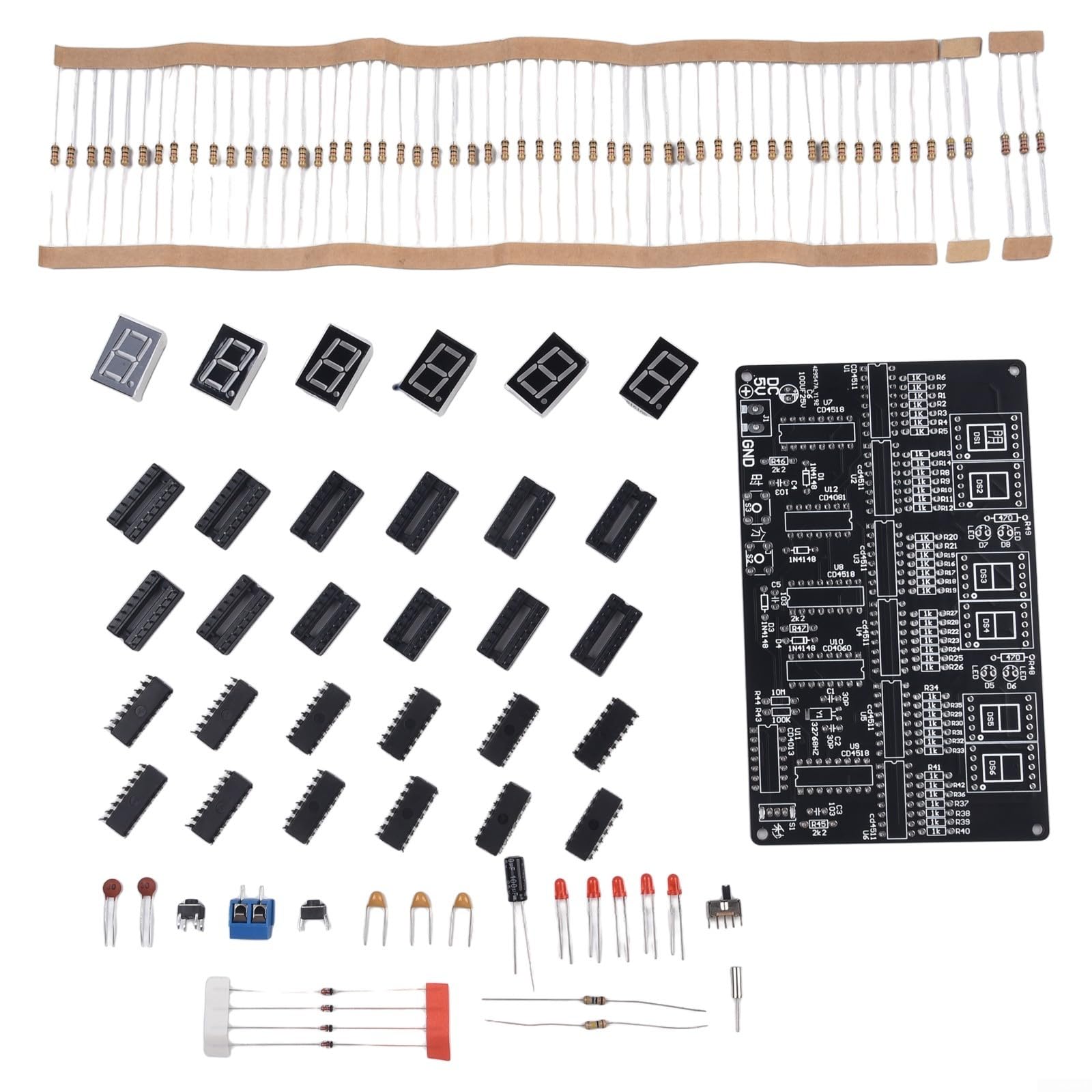 6-Bit Digital Circuit Clock Kit for Teaching & Training - DIY Soldering Electronics Kit with PCB Board, DC 4.5-5.5V Supply, Educational STEM Learning Tool(Parts)