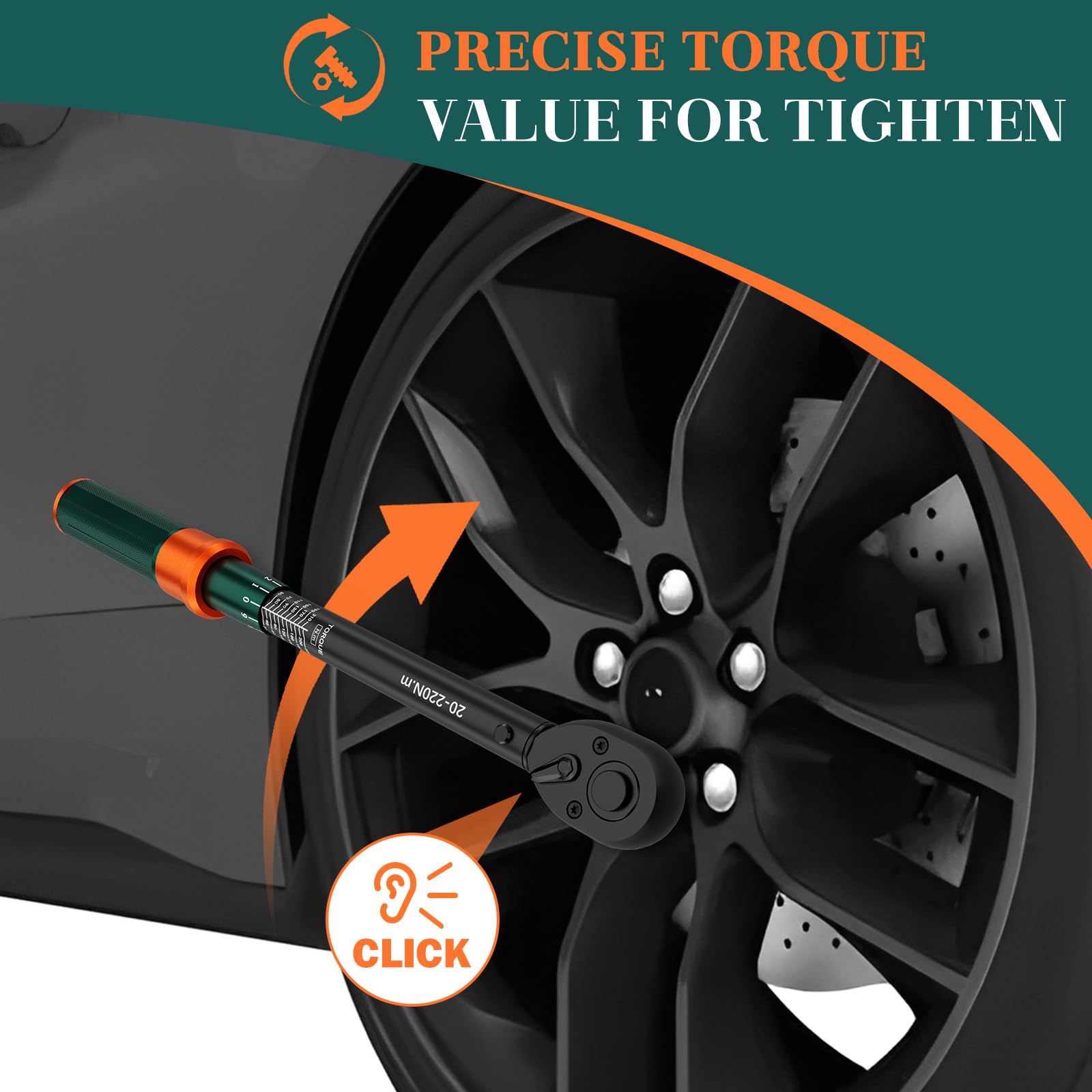 Chiave Dinamometrica 1/2, 20-220Nm, 72 Denti Cricchetto Reversibile Chiave Dinamometrica Auto, Precisione ± 3%, per Riparazione e Manutenzione di Moto, Auto, Camion