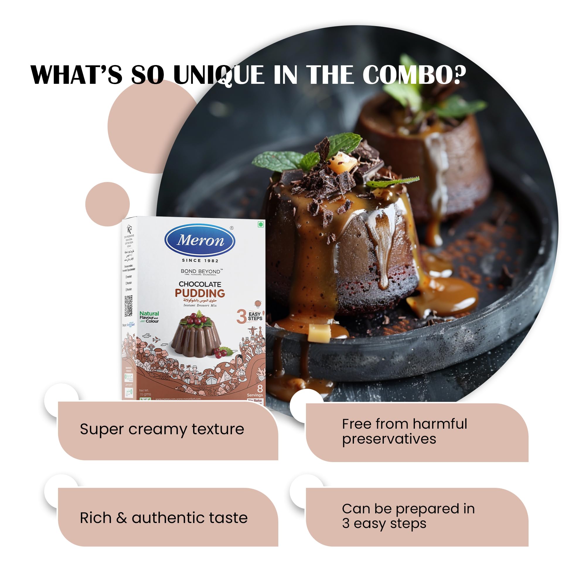 Meron’s Instant Dessert Mix Combos | Strawberry Panna Cotta | Caramel Pudding| Chocolate Pudding | Natural Flavour & Colour | Preservative-Free | Vegan - Image 6 thumbnail