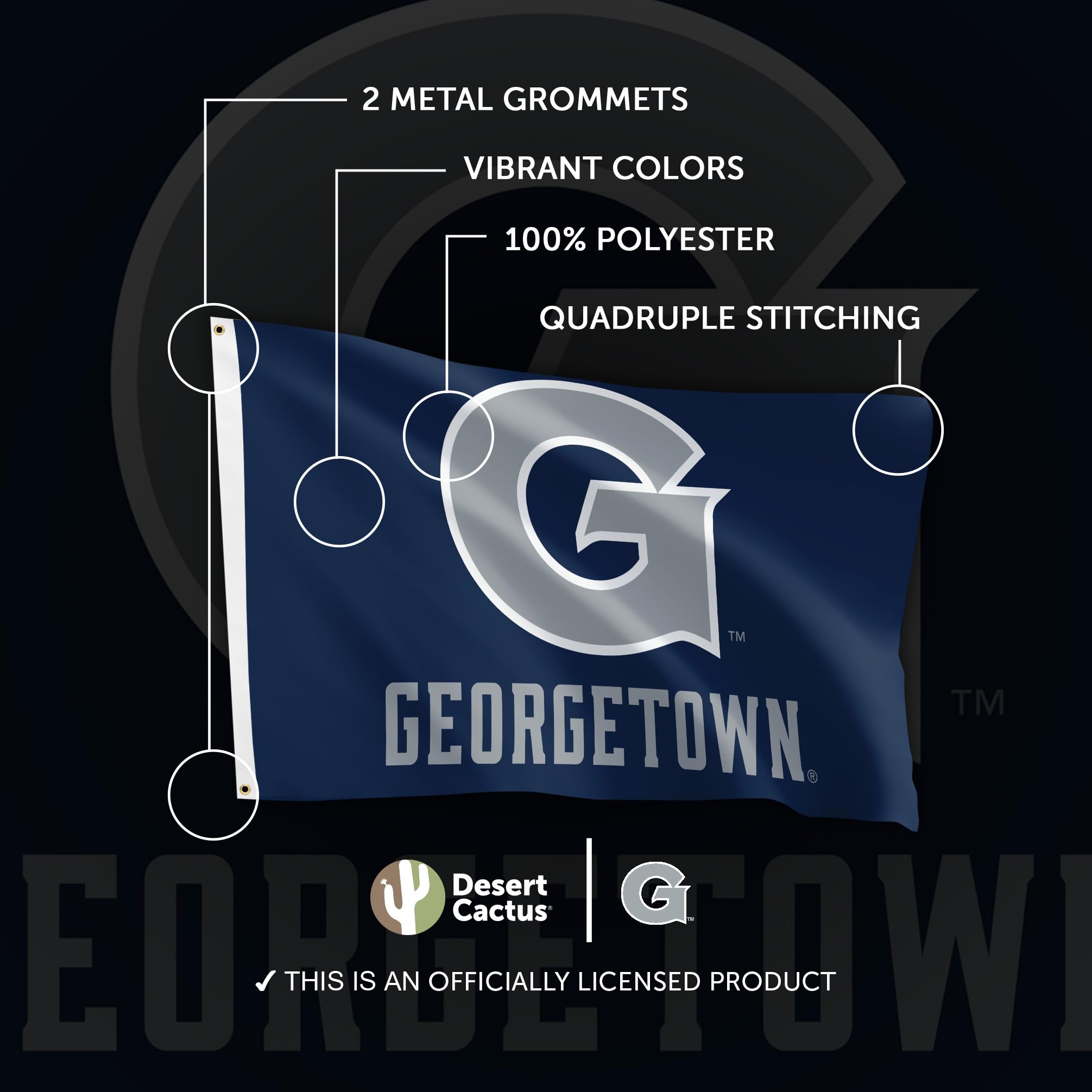 Desert Cactus Georgetown University 100% poliéster para interiores y exteriores, 3 x 5 pies, pancarta Hoyas GU (bandera B)