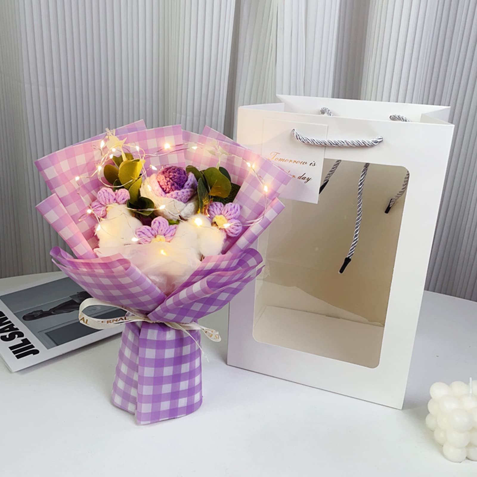Kalttoy Flower Bouquet Handwoven Day Present Decoration for Children Girl Boys Bedroom Decoration Gift Crochet Flower Bouquet