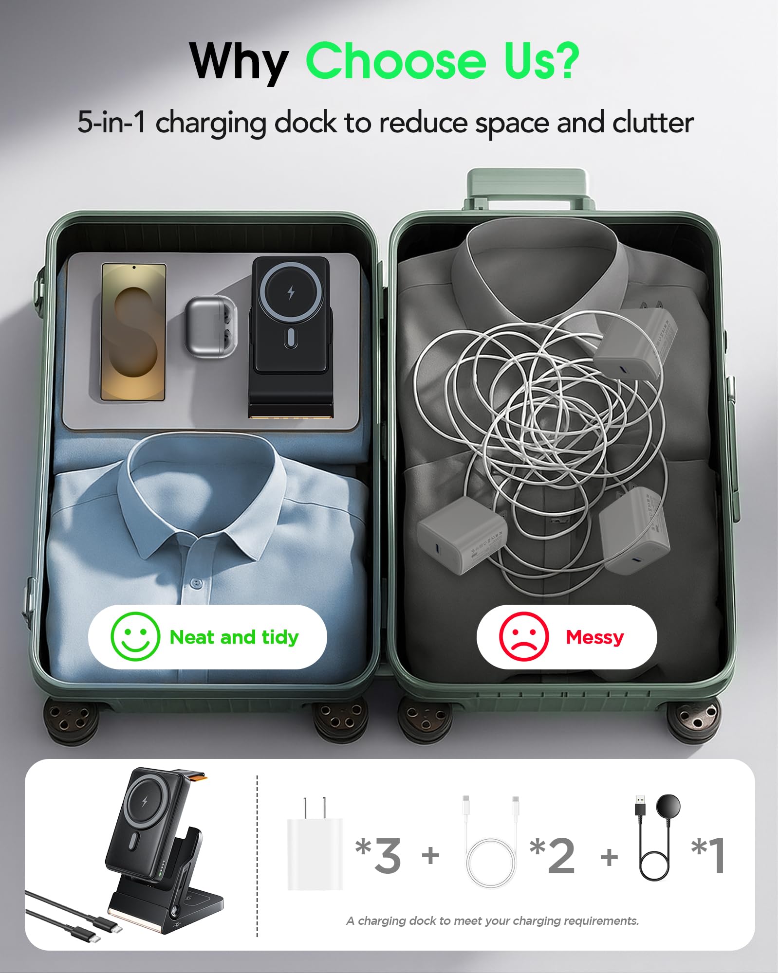 Estación de carga plegable para Samsung, cargador inalámbrico magnético 5 en 1 de 10000 mAh, soporte de noche portátil desmontable compatible con Galaxy S25 Edge/Z Fold/Flip 7/S25/S24/S23, Galaxy