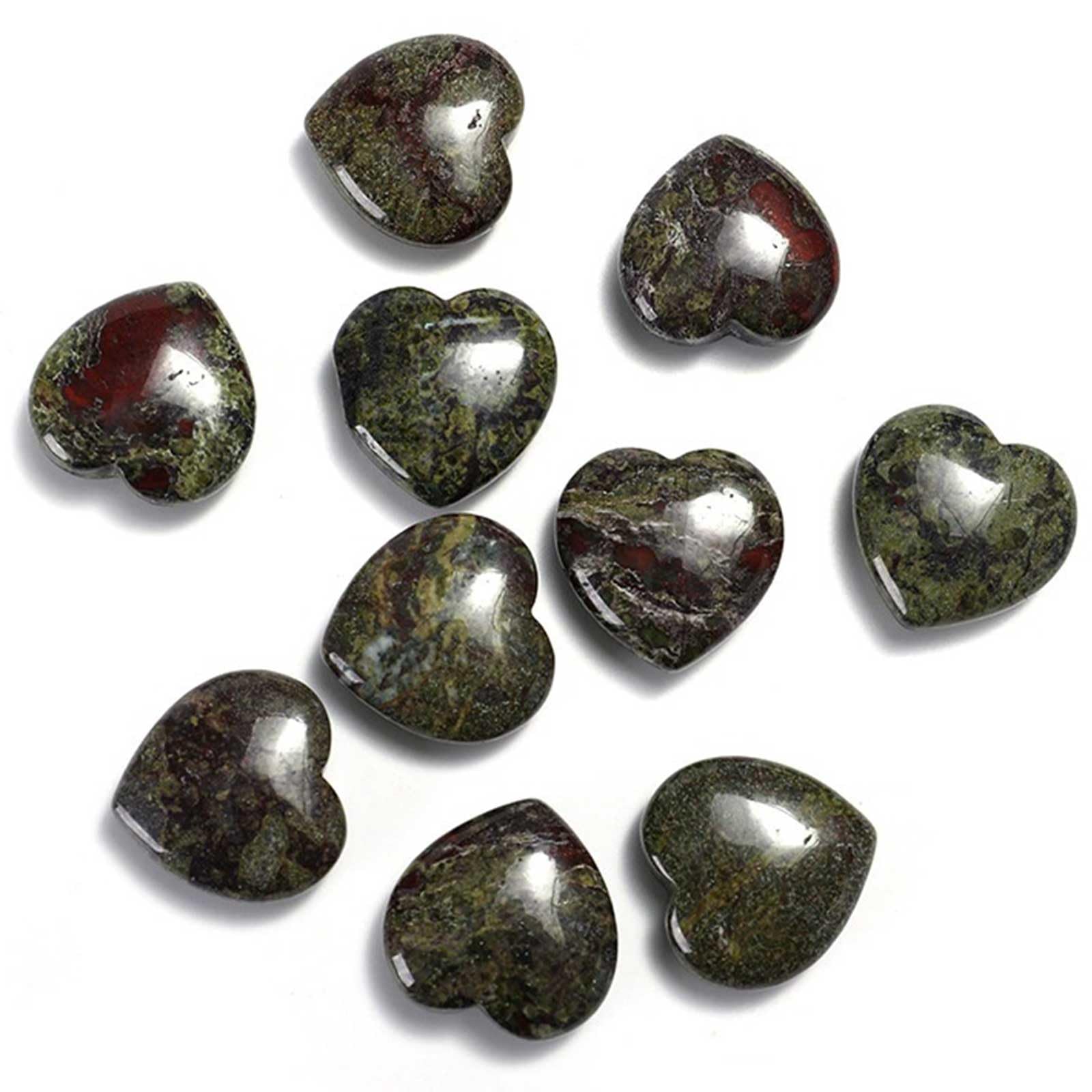 AGSHYWFT 20Pcs Healing Crystals and Heart Stones, 0.6" Crystal Heart Gemstone Polished Love Worry Stones Palm Pocket Stone for Reiki Meditation & Feng Shui Home Decor,Dragon Bloodstone