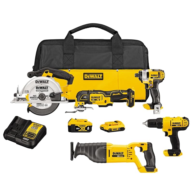 DEWALT Tools 5 Tool Power Tool Combo Kit, Cordless Drill Impact Driver Saw Oscillating Multi-tool Set with 20V MAX Battery and Charger (DCK551D1M1) 20V MAX 5pc. Tool Kit