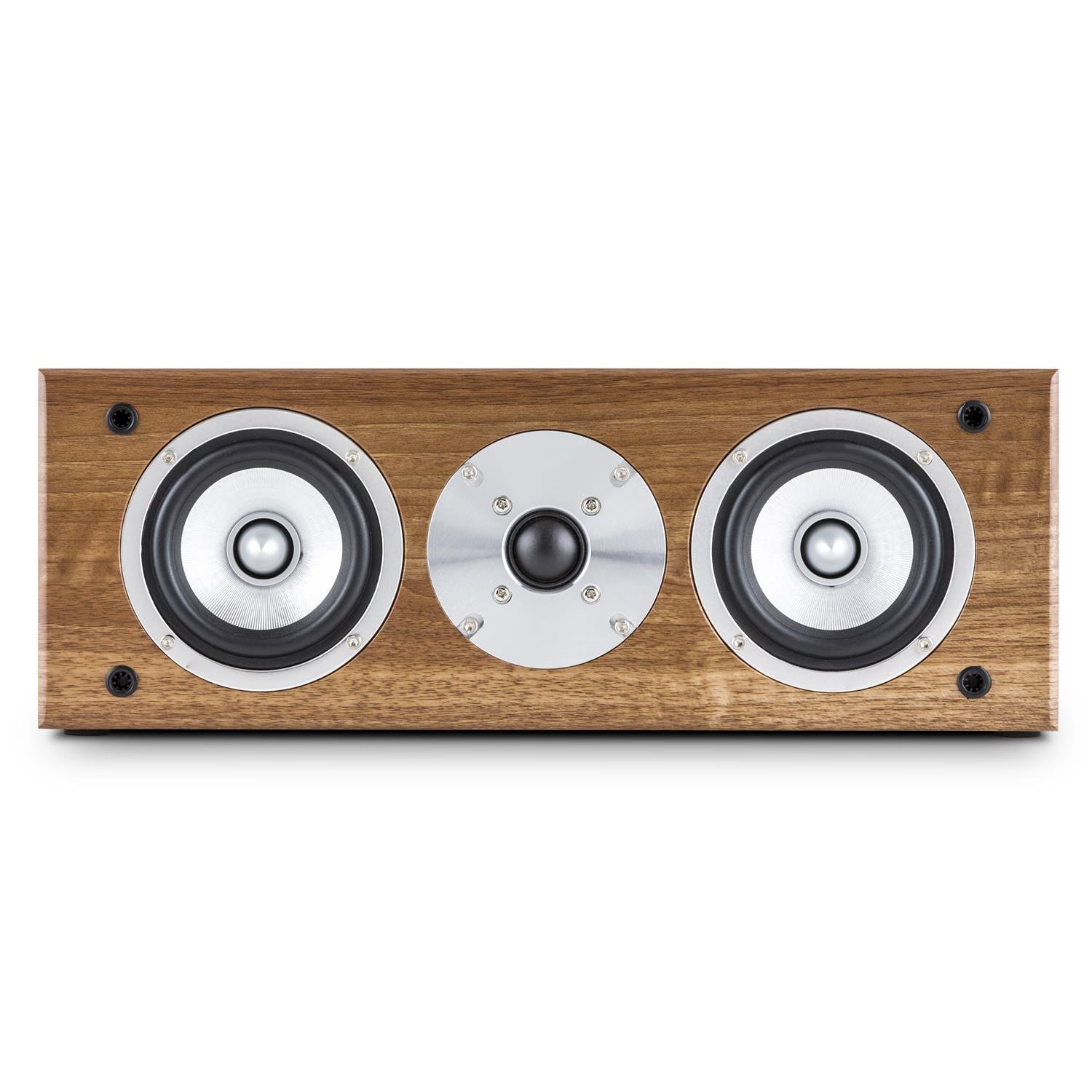auna - Line 500 CS-WN, altavoz central, altavoz central, altavoz central, 60 W RMS, sistema de 2 vías, pasivo, dos tweeter de 10 cm (4"), un altavoz de agudos de 2,5 cm (1"), conector de fase, conector terminal, nogal
