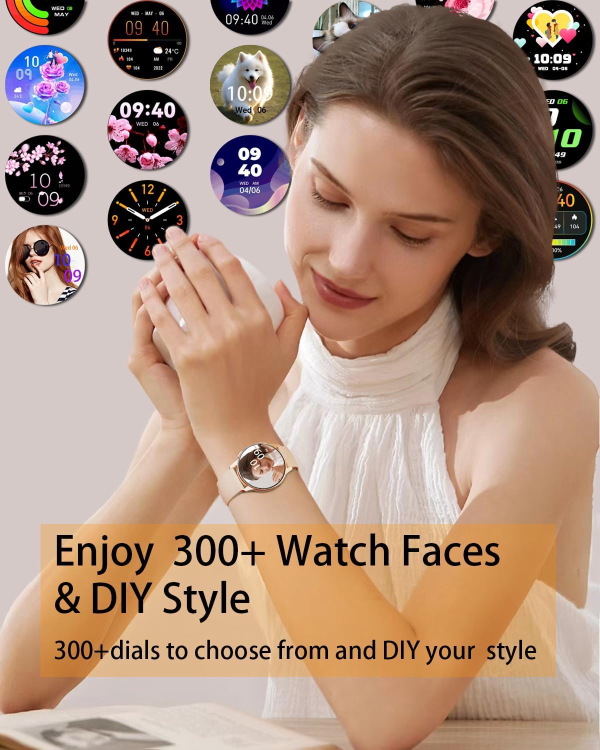 Smart Watches for Women, 1.3" Waterproof Fitness Tracker Smart Watch with Blood Pressure/Heart Rate/Sleep Monitor/Spo2/100+ Sports/Bluetooth Call/DIY Watch Face, Smartwatch for Android Phones/iPhone