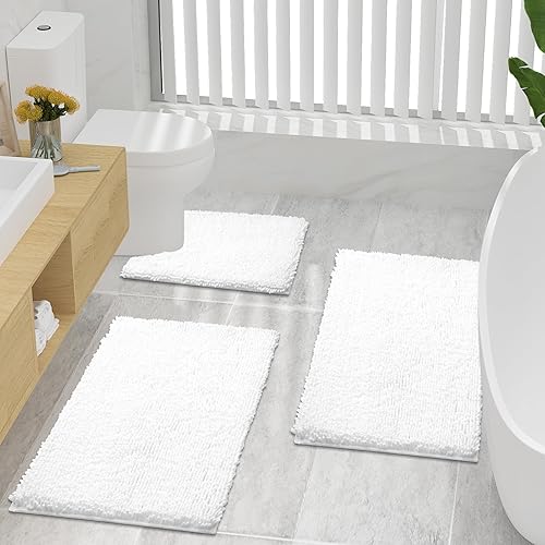Smiry Juego de tapetes de baño y alfombra de inodoro en forma de U, lavable a máquina, antideslizante, absorbente, alfombra de baño lanuda para