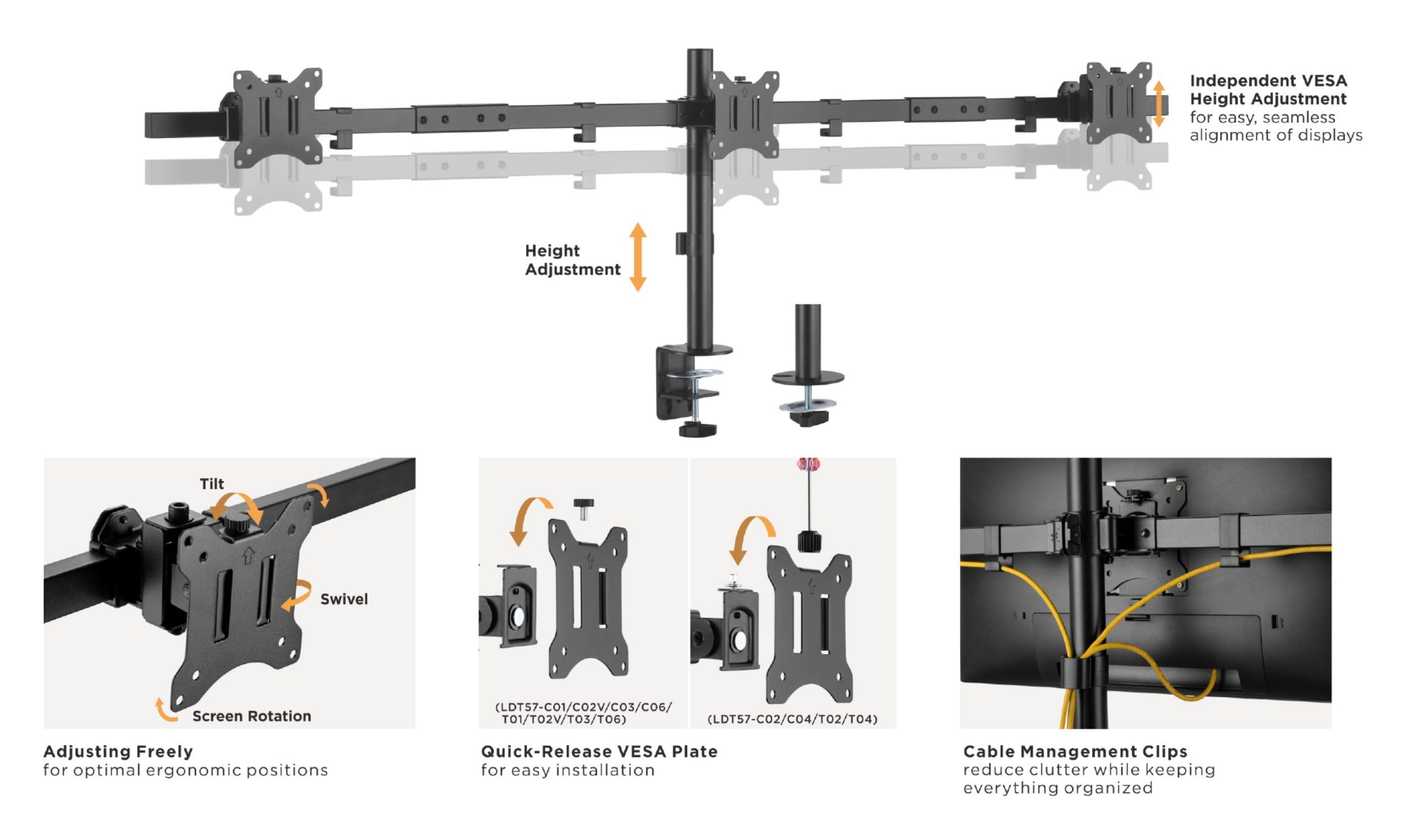 Equip 650158 17"-32" supporto da tavolo mobile per tre monitor