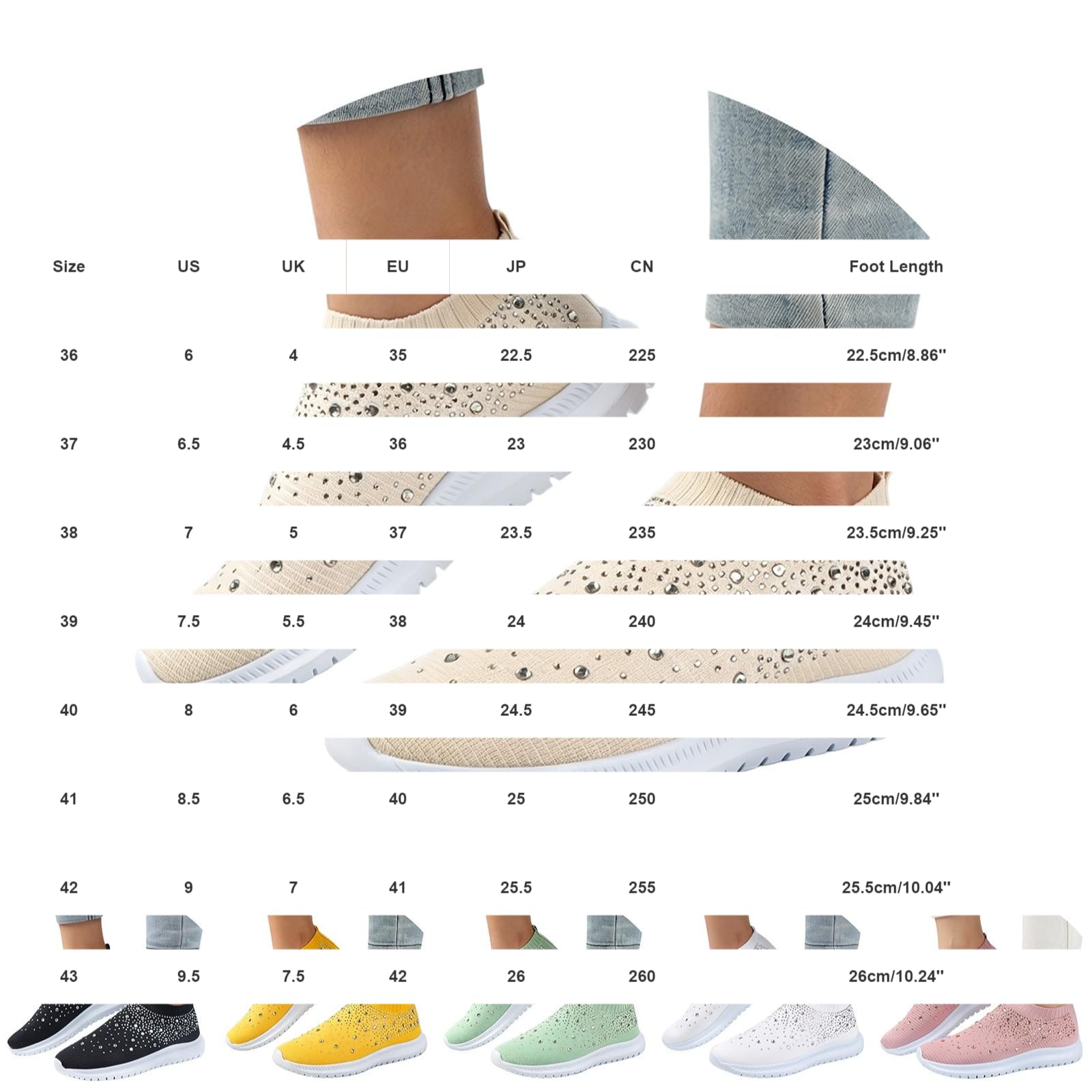 Scarpe da passeggio da donna, slip-on, estive, con strass, larghezza H | Scarpe da ginnastica, senza lacci, per il tempo libero, in rete, traspiranti, per corsa, fitness, attività all'aperto