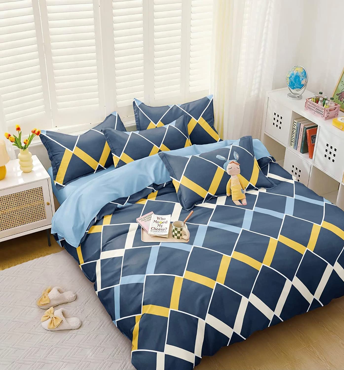 THE HOME STYLE Supersoft Cotton King Size Printed Flat Double Bedsheet wih 2 Pillow Cover II 300 TC, 90"x100" Inch (King, Midnight Blue)