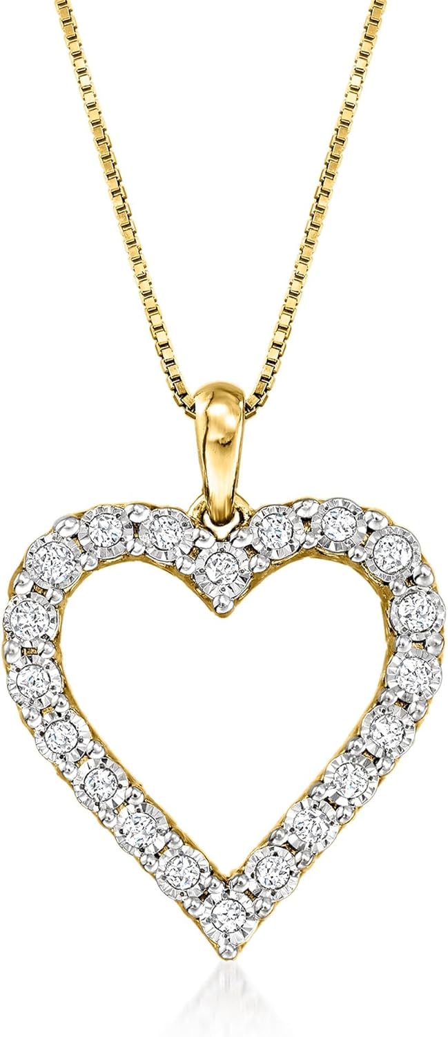 Ross-Simons 0.30 ct. t.w. Diamond Heart Pendant Necklace in 18kt Yellow Gold Over Sterling Silver