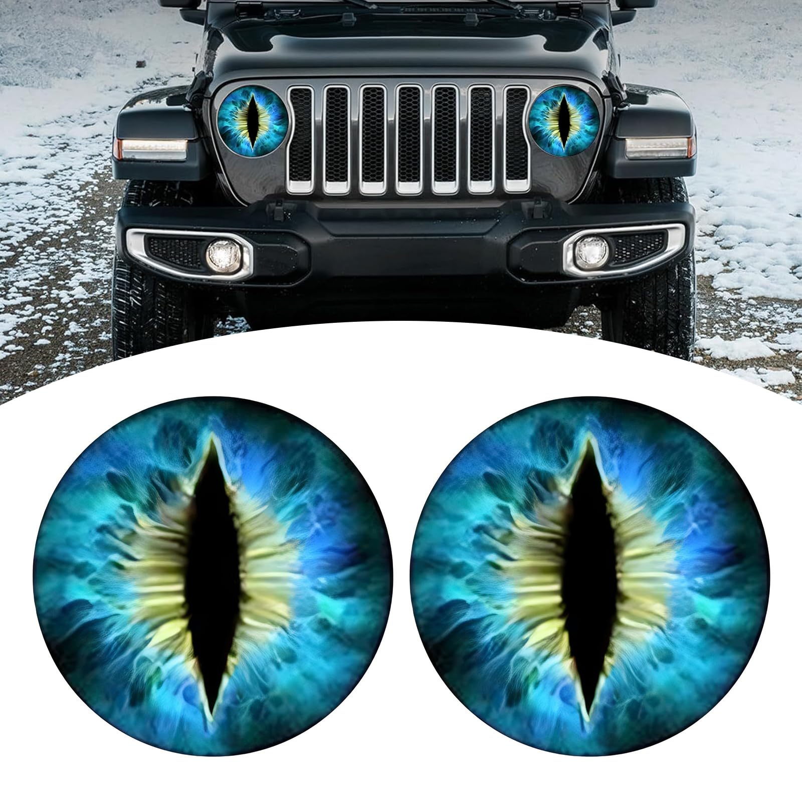 DYEKNEE 2 PCS Car Light Beast Eye Decals, Funny Halloween Realistic Eye Decals, One-Way Grid Car Body Window Bumper Decoration Sticker, Compatible with Wrangler (Blue)