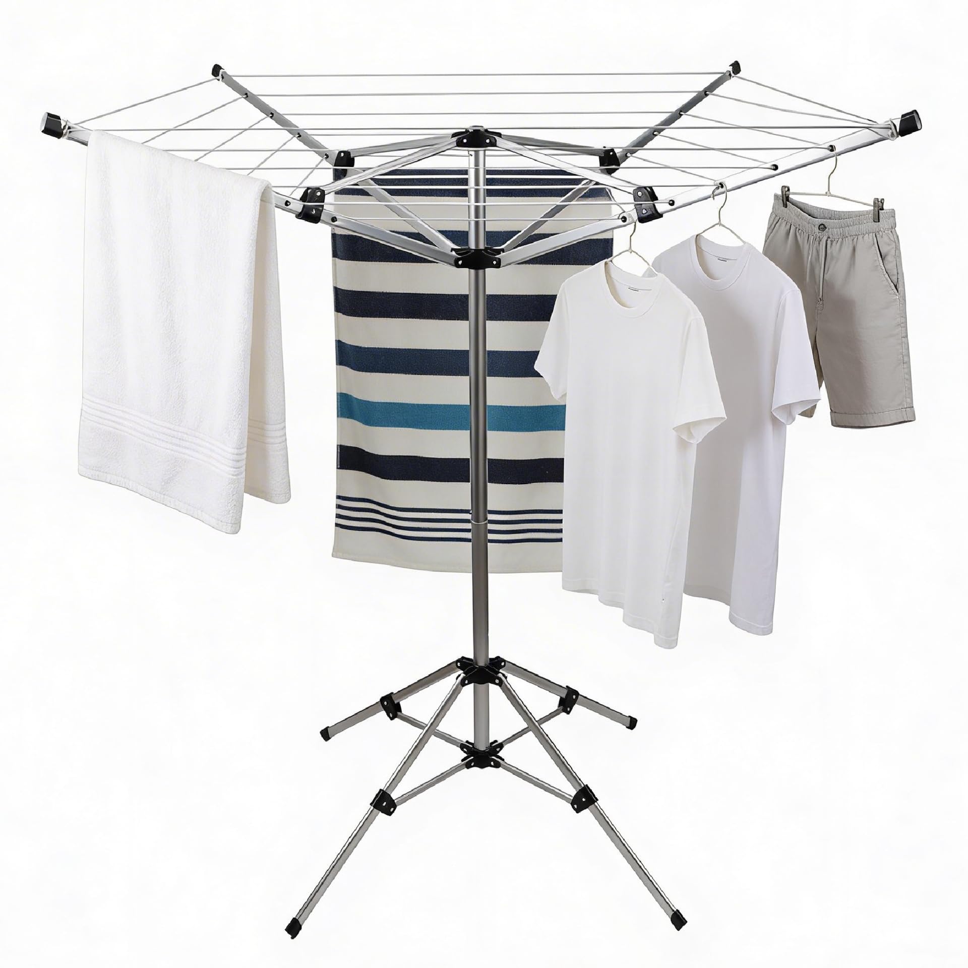 Leisurewize 4 Arm Rotary Clothes Airer with Pegs – Foldable Portable Outdoor Washing Line, Compact Camping Drying Rack for Garden, Caravan, Motorhome & Travel Use