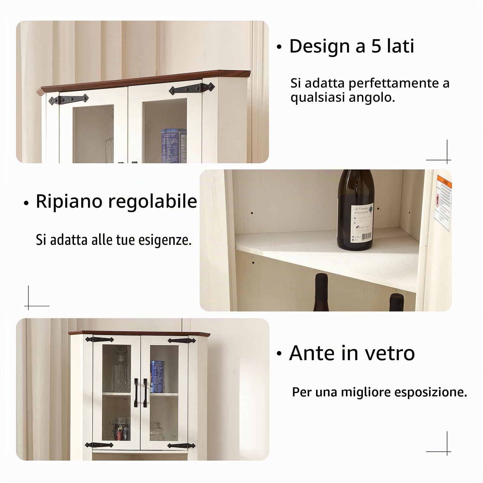 FOREST GRAVITY Mobile angolare alto Sottile Corner Cabinet Soggiorno Contenitore per la sala da pranzo Mobile Bagno Stretto con Cassetto Ripiani Regolabili 50 * 9 * 173 cm Bianco