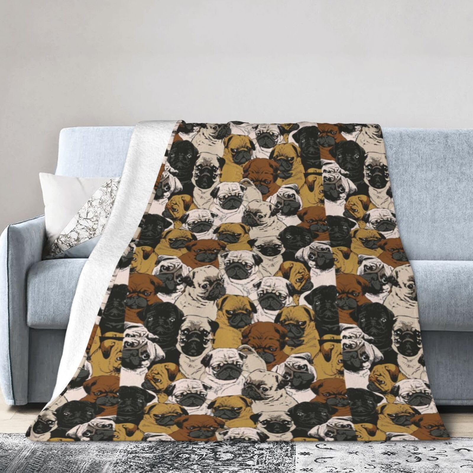 Couverture en flanelle Pug cadeau original pour amoureux des chiens plaid micro-polaire