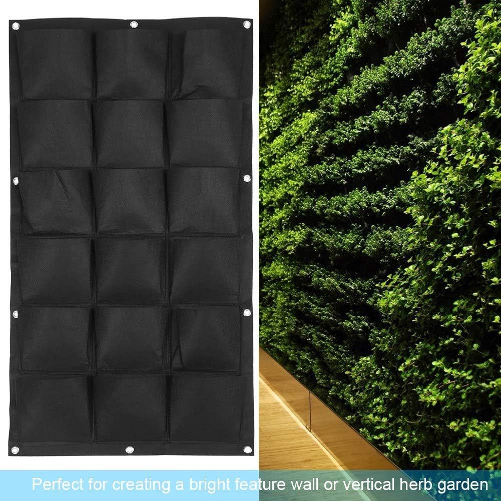 Vertical Hanging Garden Planter Wall Mounted Plant Grow Bag for Indoor Outdoor Decoration,Black (18 Pockets)