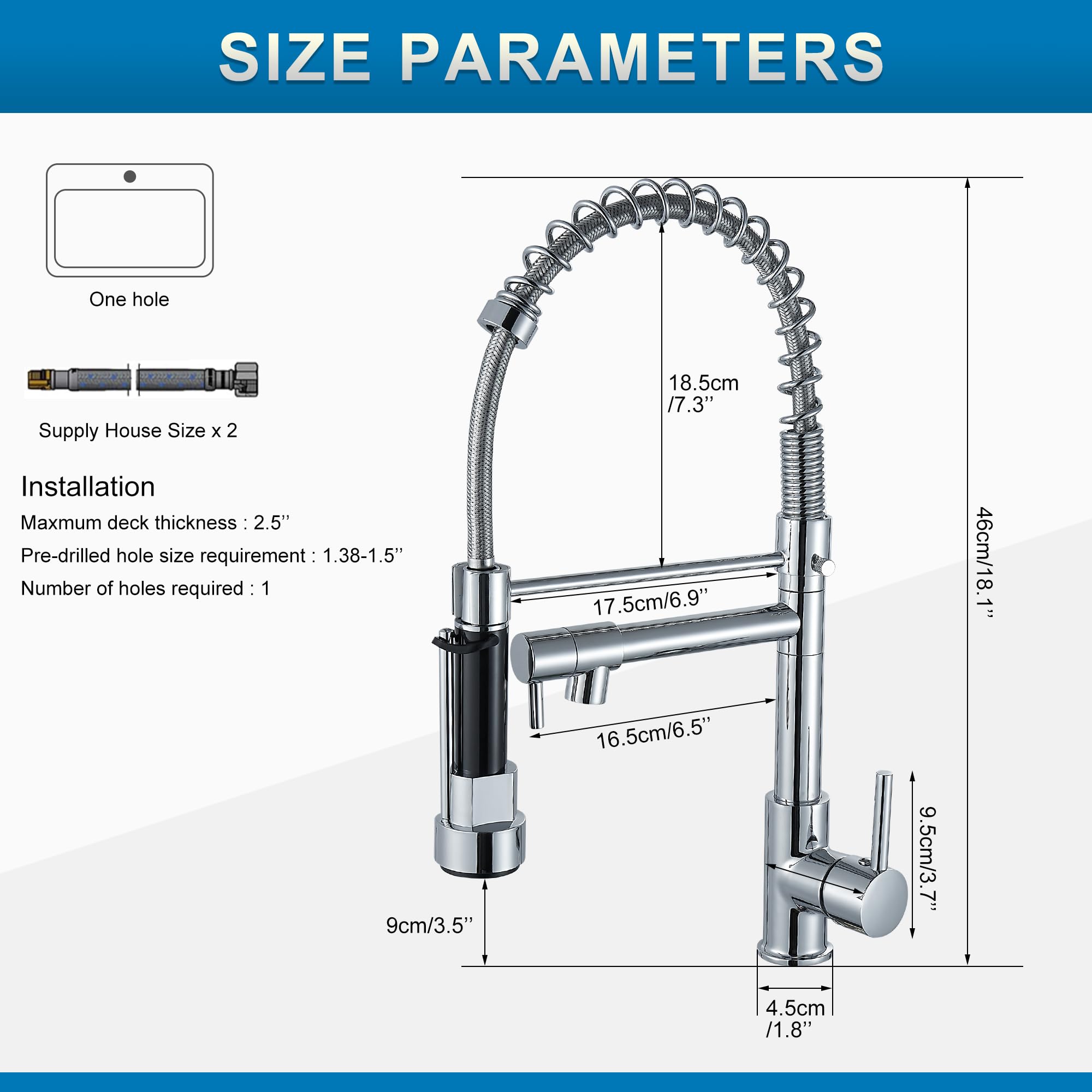 Kitchen Faucet with Pull Down Sprayer High Arc Single Handle Spring Kitchen Sink Faucet,Bright Chrome - Image 2