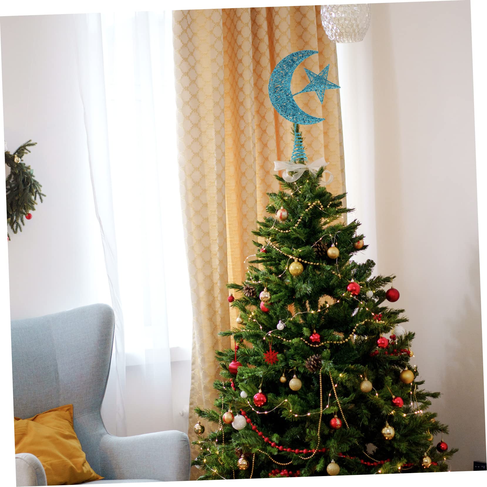 Alipis 2pièces Étoile De Noël Décoration Sapin Ornement Scintillant Topper Arbre De Noël Décoration Festive pour Intérieur