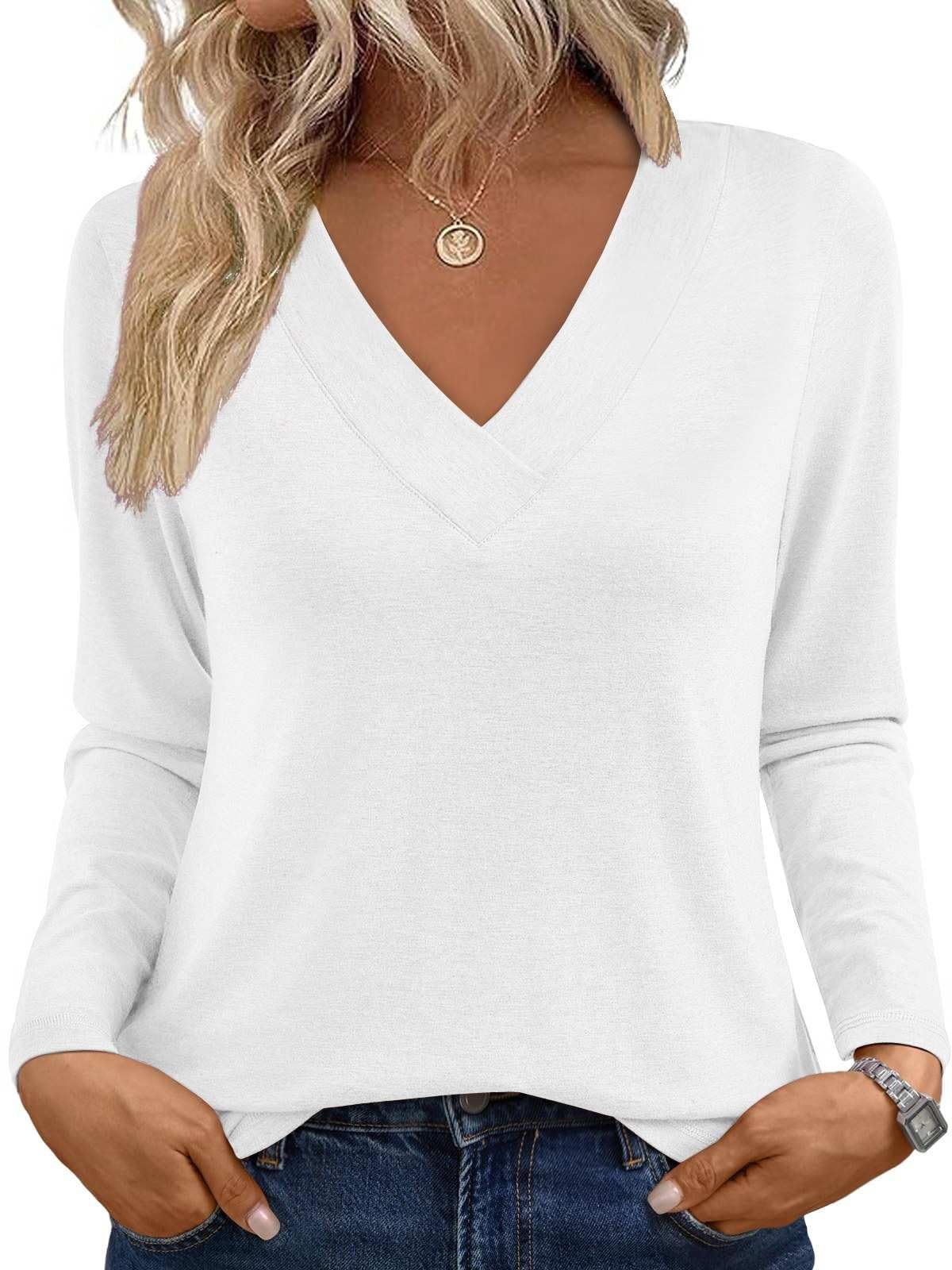 isermeo Long Sleeve Shirts for Women Tops V Neck Casual Fall Shirt Soft Basic Tees Blouse 2025 Trendy Clothes S-XXL