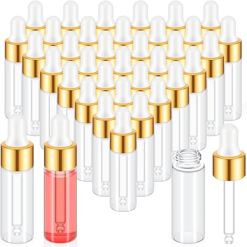 Frascos de vidro com conta-gotas Didaey 5 mL Champagne Gold, pacote com 200