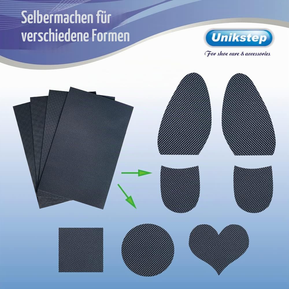 Unikstep 4 Stück Schuhsohlenschützer, rutschfeste Schuhsohlenschützer, Schuhboden- und Fersenpolster, Geräuschreduzierungsaufkleber, selbstklebend (Black)