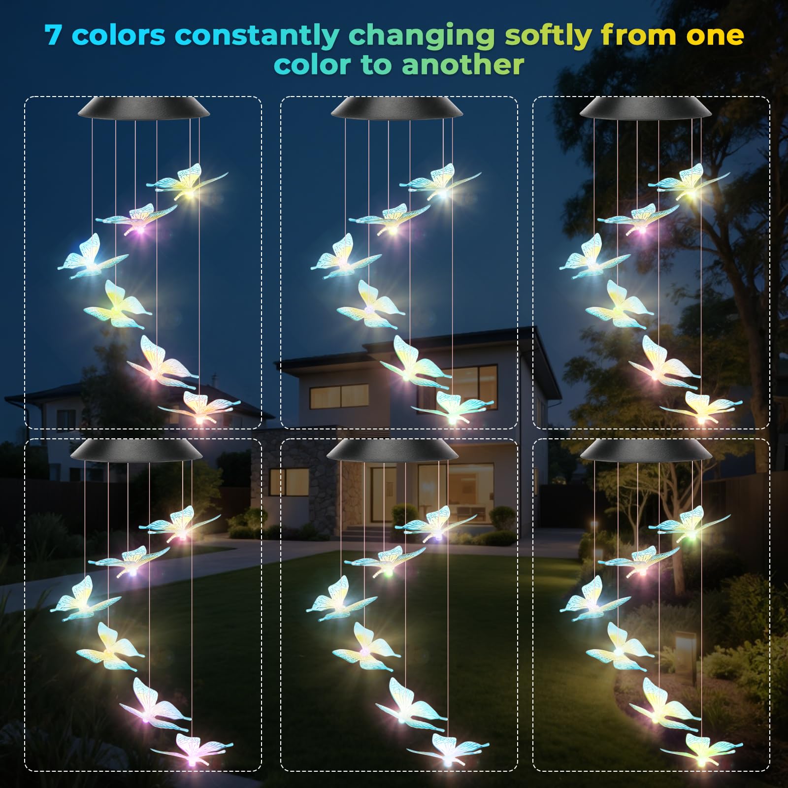 Sprifityy Campanelli Eolici Solare,Luce Solare a LED Cambia Colore,Luci Solare Colorate Farfalla Trasparente,per Regalo Natale,Giardino,Patio,Balcone,Tarrazza,Regalo Mamma
