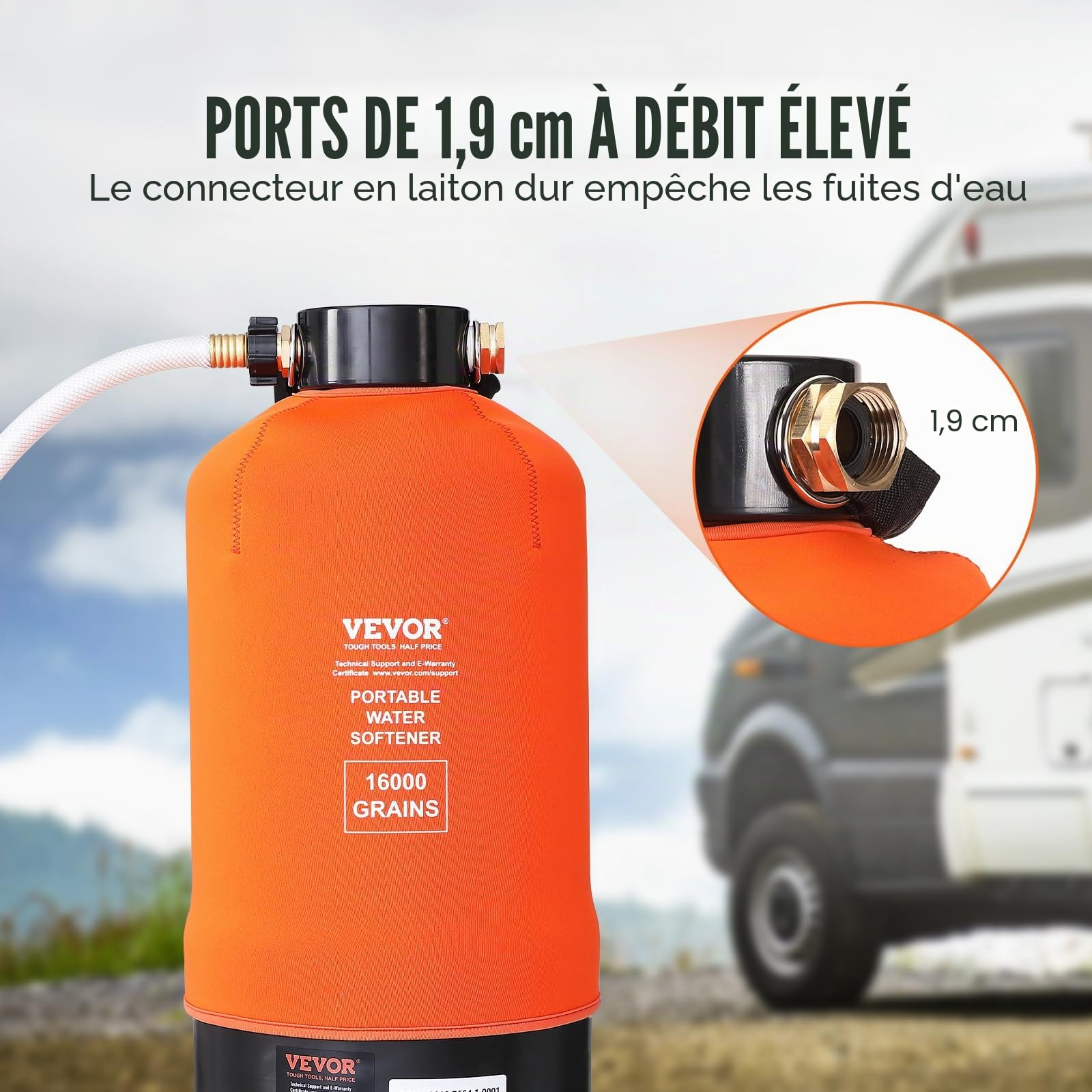 VEVOR Adoucisseur d'Eau Portable 16000 Grains Système de Filtration d'Eau avec Raccords 19 mm et Long Tuyau 106,7 cm sans Électricité pour Adoucissement d’Eau Dure Camping-car Caravane Bateau Domicile