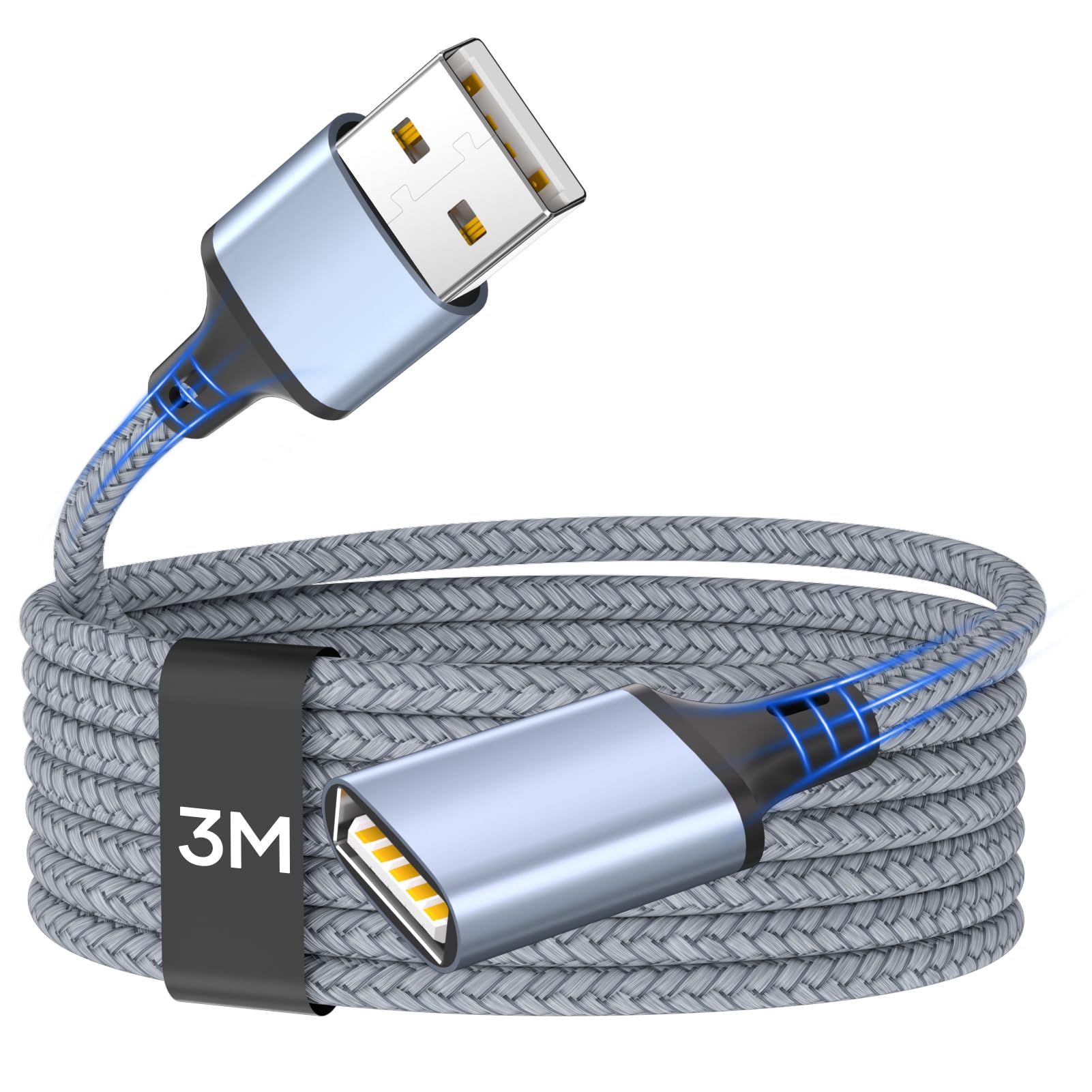 Zestiq USB Verlängerung Kabel 3M, USB 2.0 Verlängerungskabel Typ A Stecker auf A Buchse Datenübertragung Verlängerungskabel für Kartenlesegerät,Tastatur, Drucker, Scanner, Kamera