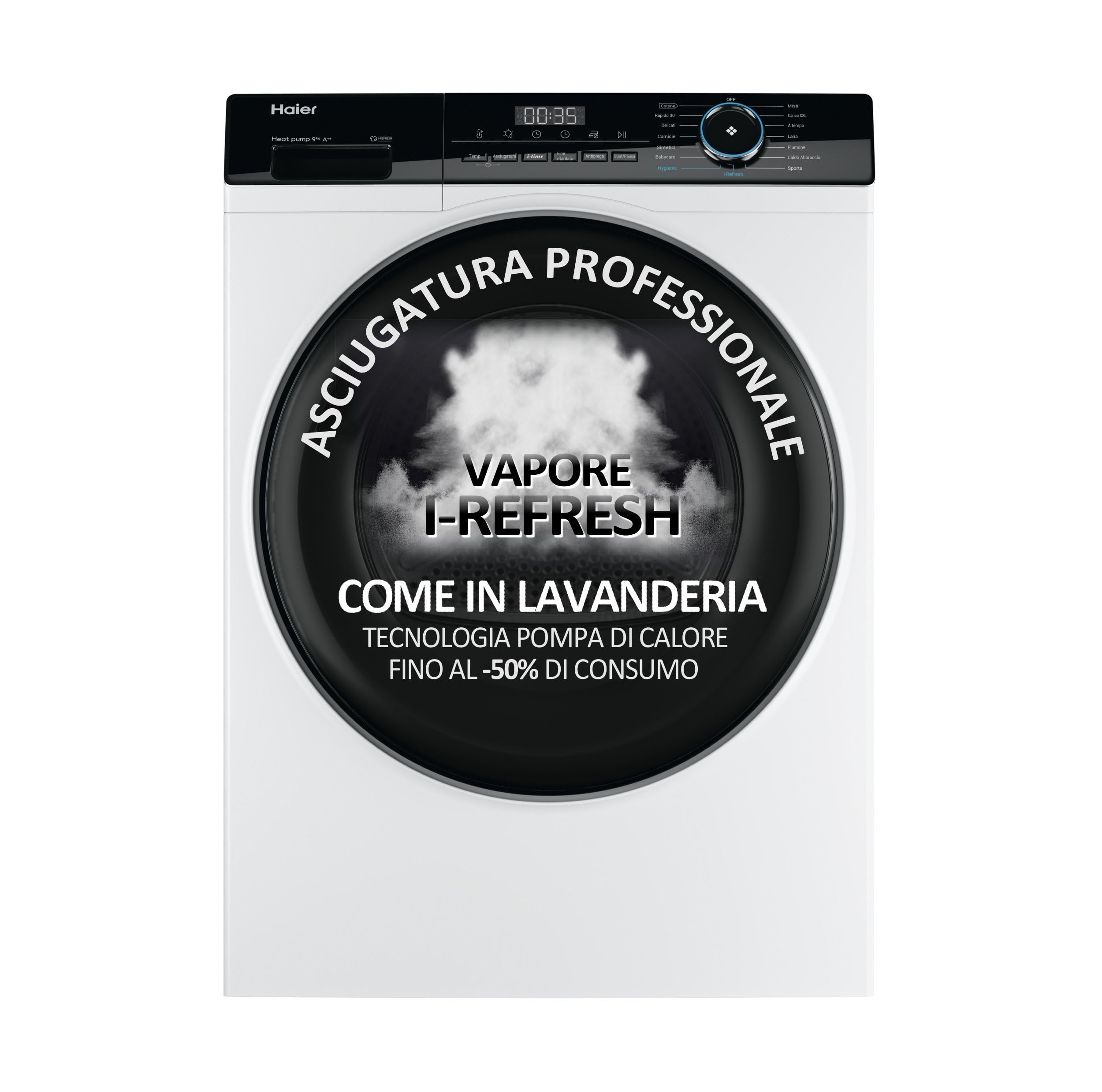 Haier I-Pro Serie 3 Asciugatrice 9 Kg a Pompa di Calore, Libera Installazione, Classe A++, Avvio Programmabile, con Sistema di Filtraggio 3 in 1, 59,5 x 66,5 x 84,5 cm, Bianca - HD90-A2939-IT