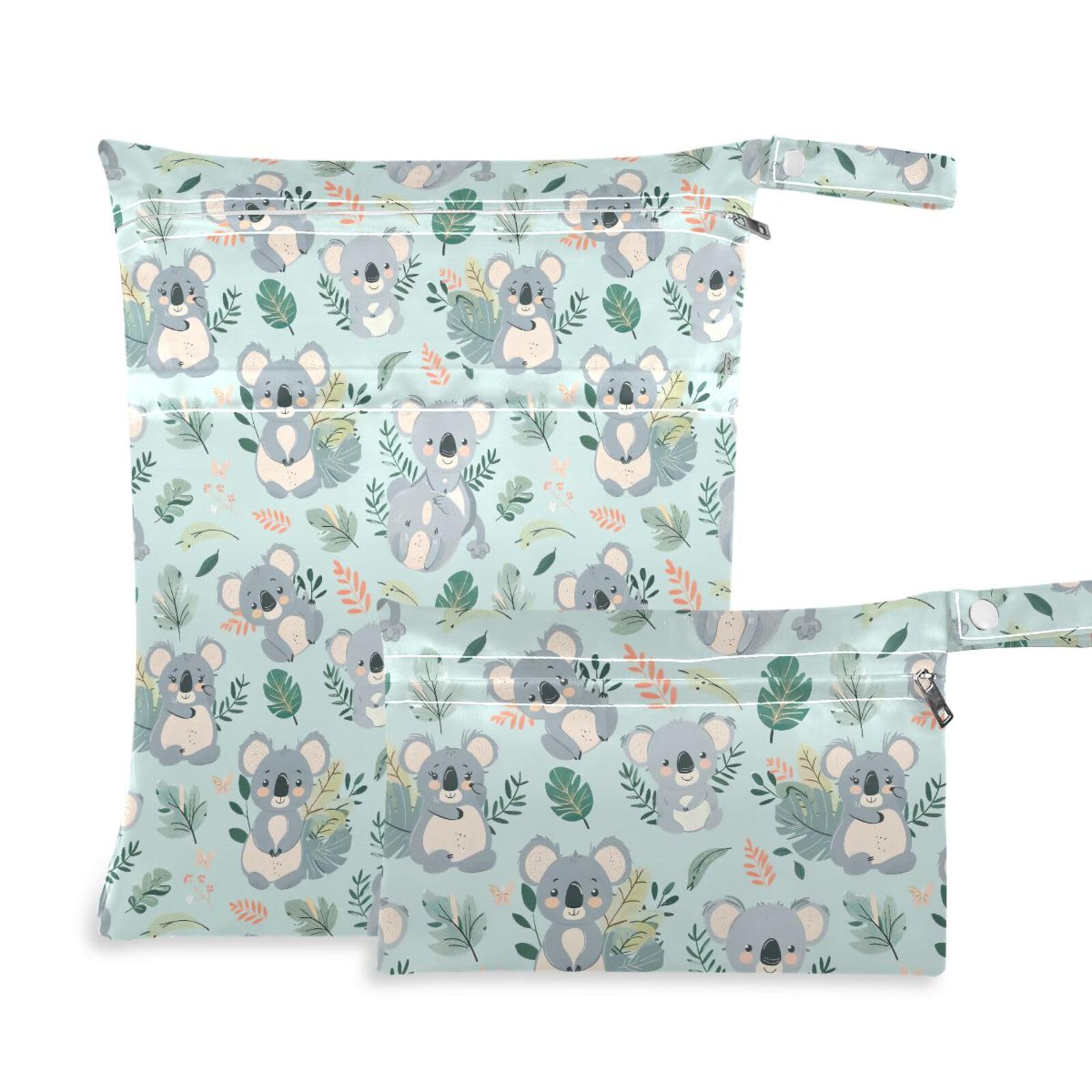 Coikll Wet Dry Bags for Cloth Diaper 2 Pack Waterproof Yoga Gym Bag for Swimsuit Wet Clothes Baby Items-?Koala and Leaves?