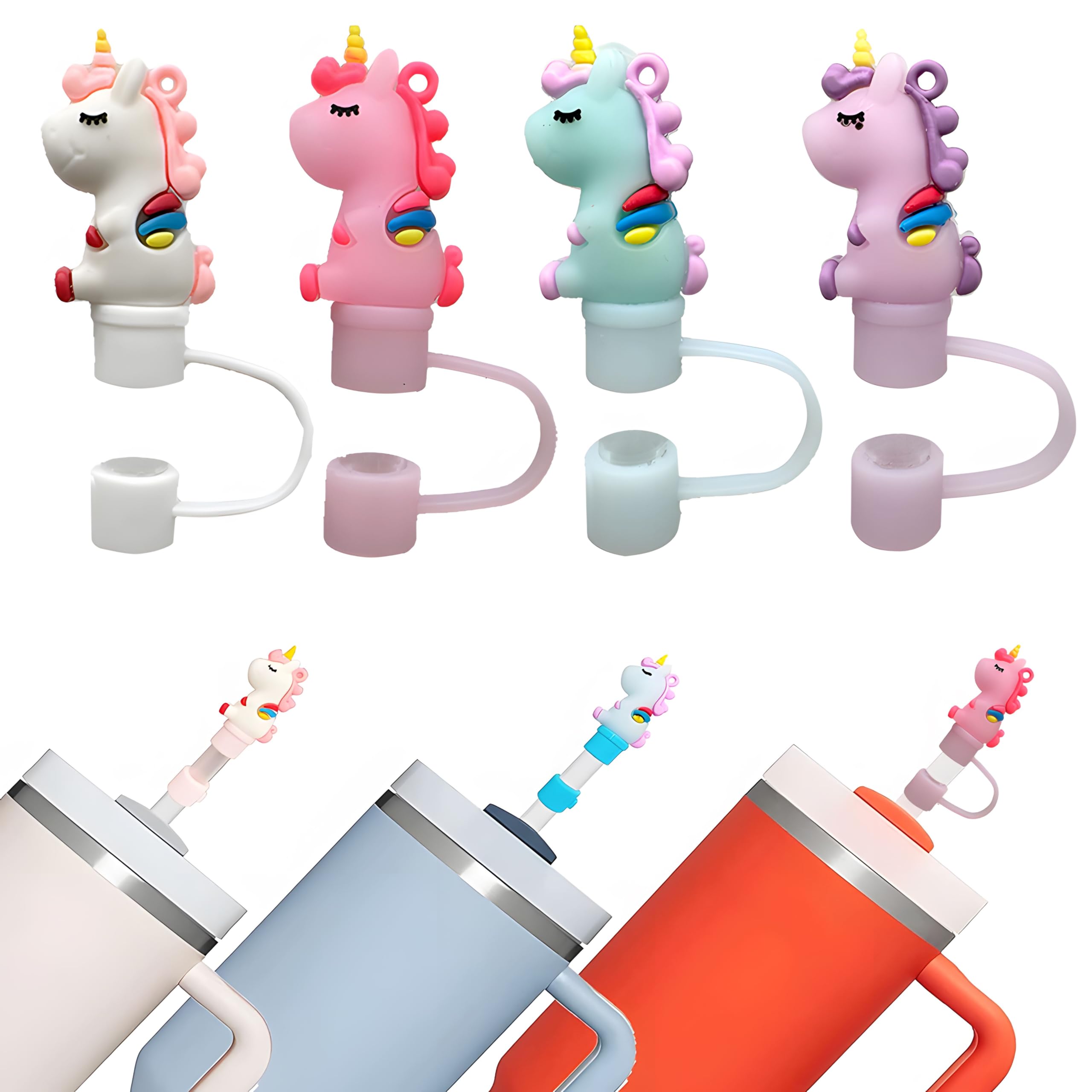 4 Pack Straw Covers Toppers for Stanley Cups 30&40 Oz Tumbler Compatible with 9MM-10MM Straw,Reusable Straw Tips Protectors for Yeti Cup Silicone Straw Cover