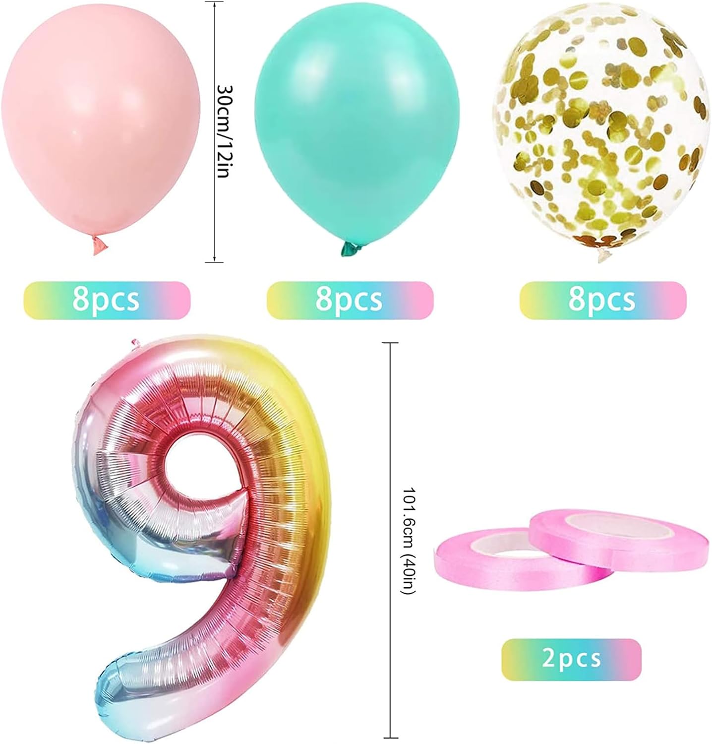 9th Birthday Decorations for Girls - Gradient Color Age 9 Balloons With Happy Birthday Banner for Baby Showers, Ninth Party Supplies for Girls Boys - Image 3