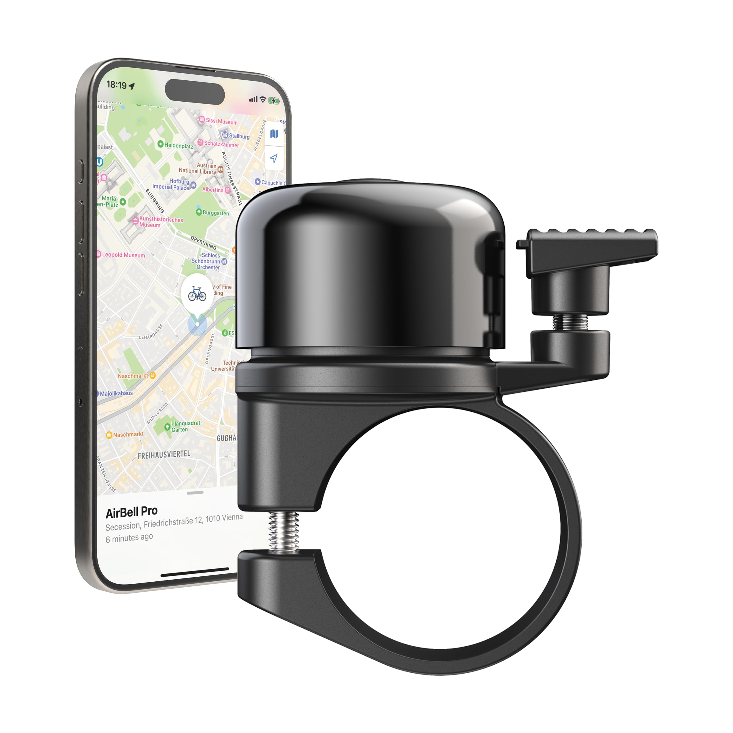 AirBell Pro - Fahrradklingel mit integriertem Tracker für Apple Find My Netzwerk, AirTag Alternative (31.8mm Rennrad/Gravel)