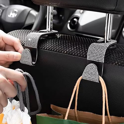 Miniatura 6 de OSIFIT 2 ganchos para asiento de automóvil, ganchos para reposacabezas de automóvil con diamantes de imitación, accesorios universales para interior