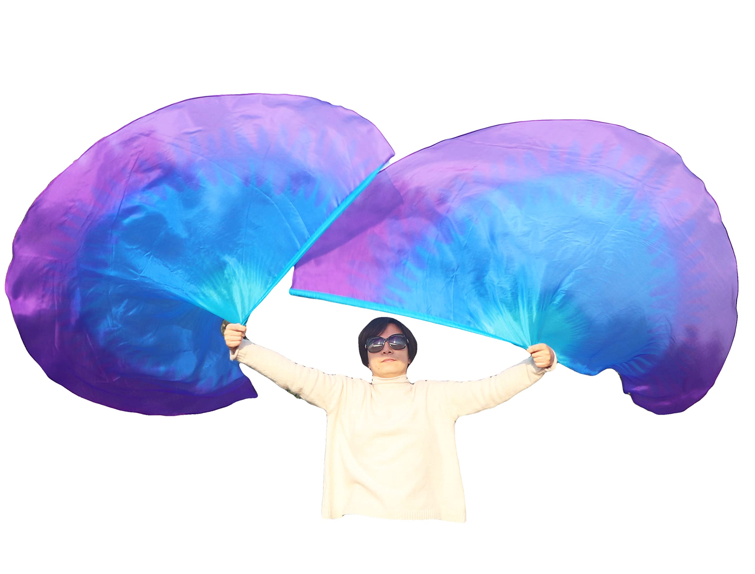 Winged Sirenny 70" Sheer Silk Dance Angel Wings with Flex Rods, Circular Handpainted Fluid Translucent Silk Worship Flags