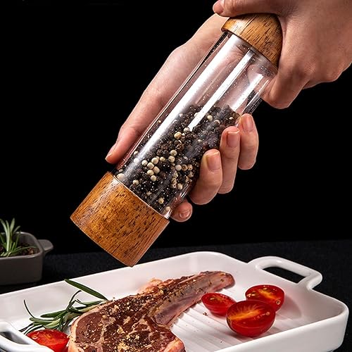 Miniatura 7 de Molinillo de pimienta y sal, molinillo manual avanzado de acrílico y madera, molinillo de sal y pimienta, alta capacidad y rugosidad ajustable,