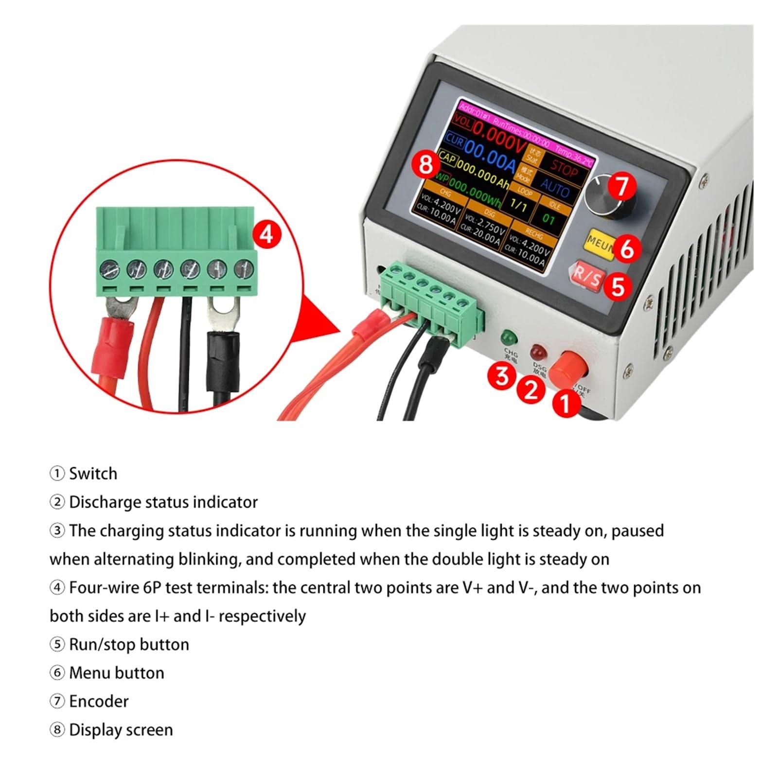 Comprobador de capacidad batería 12 V CC for carga y descarga. electrónico. Interruptor encendido. cargador. BT1CHN-96V-150W Alta precisión