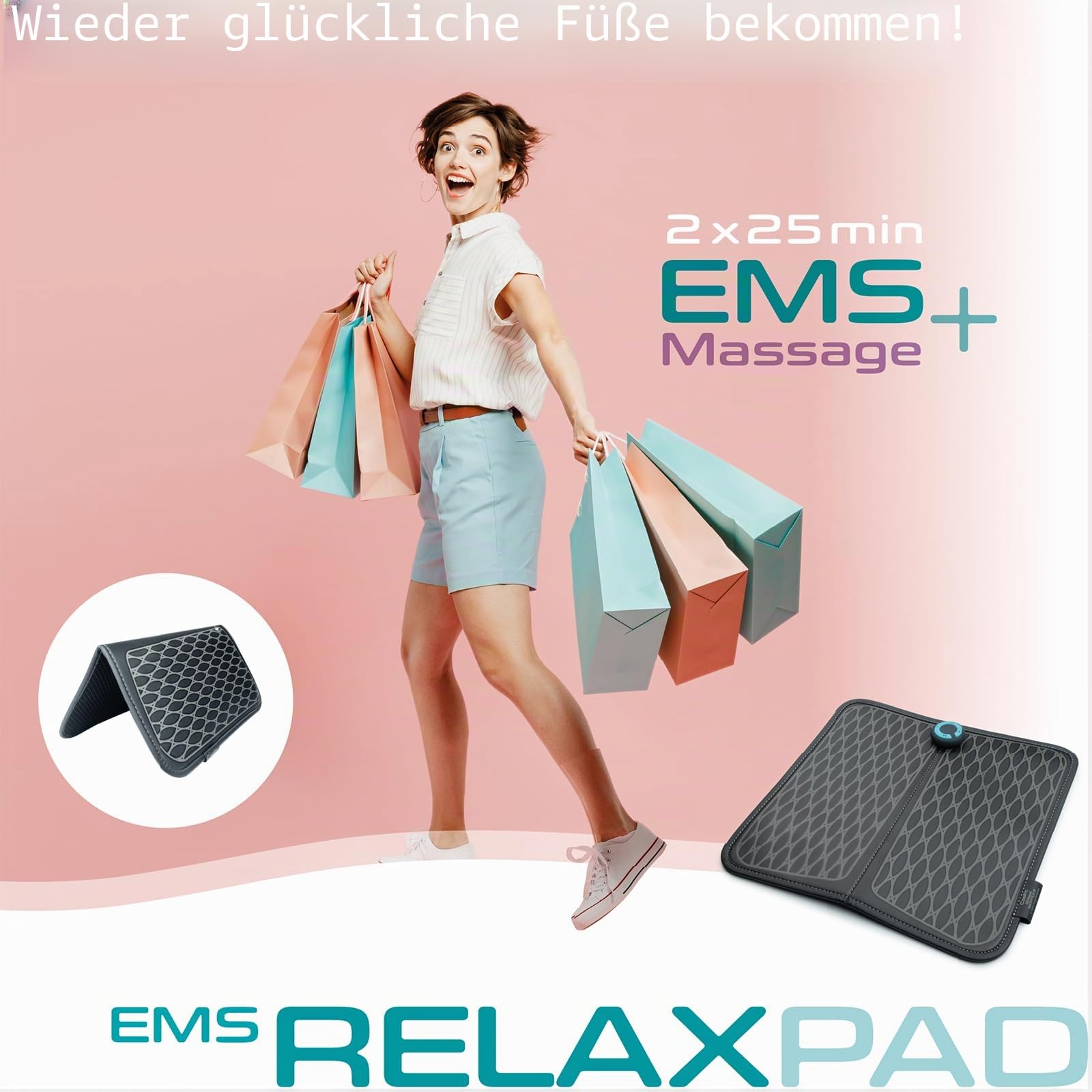 prorelax CoolFit Relax Pad | Durchblutungs-Stimulator | abschwellend, durchblutungsfördernd, schmerzlindernd in Knie, Waden und Oberschenkel | EMS-Fußmassage | medikamentenfre