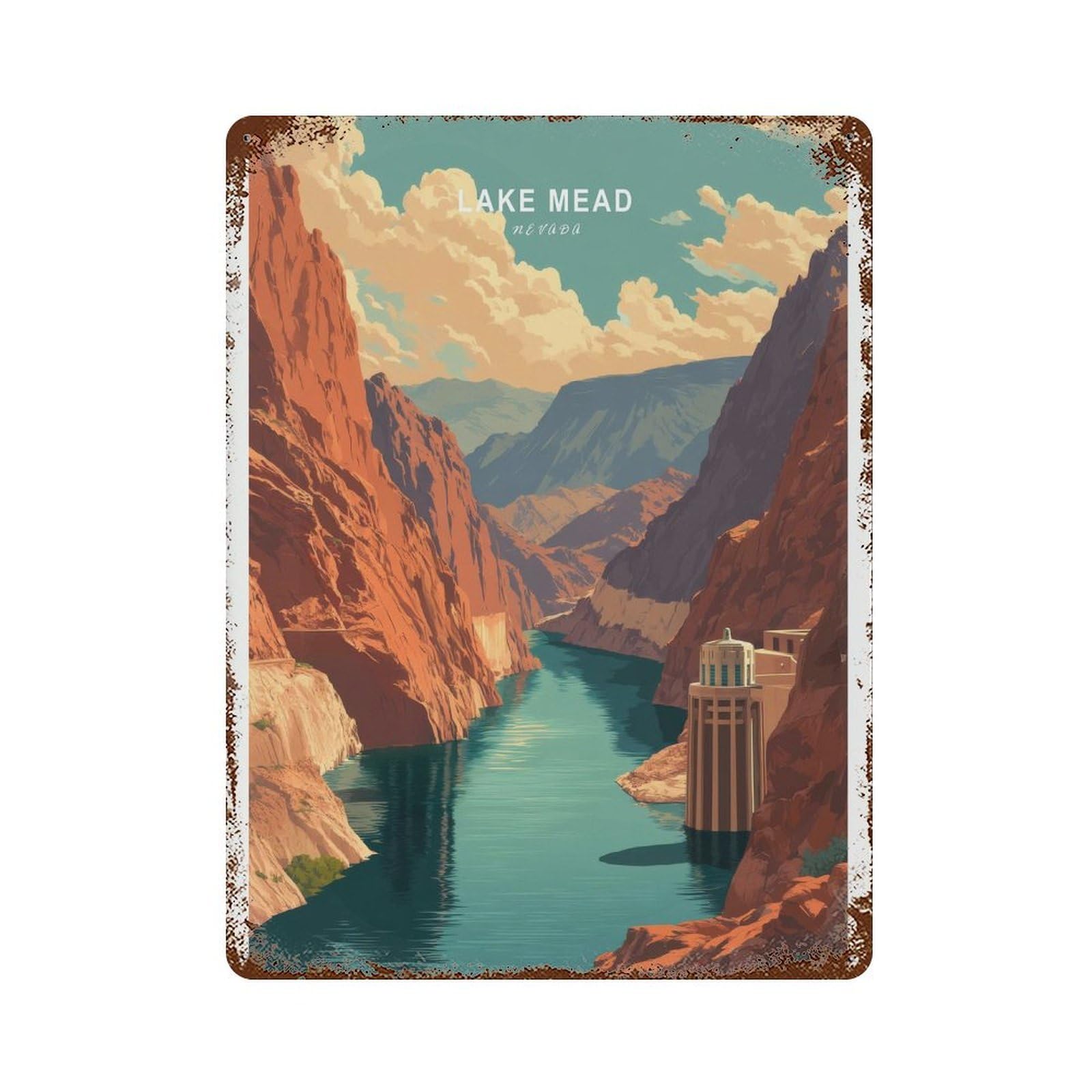 xiaoxiaoshen Lake Mead Nevada Travel Desert Canyon Landscape Wall Decor Art Metal Tin Poster Modern Home Decor Art Home Bar Shop Decorations Vintage Sign 40x30cm
