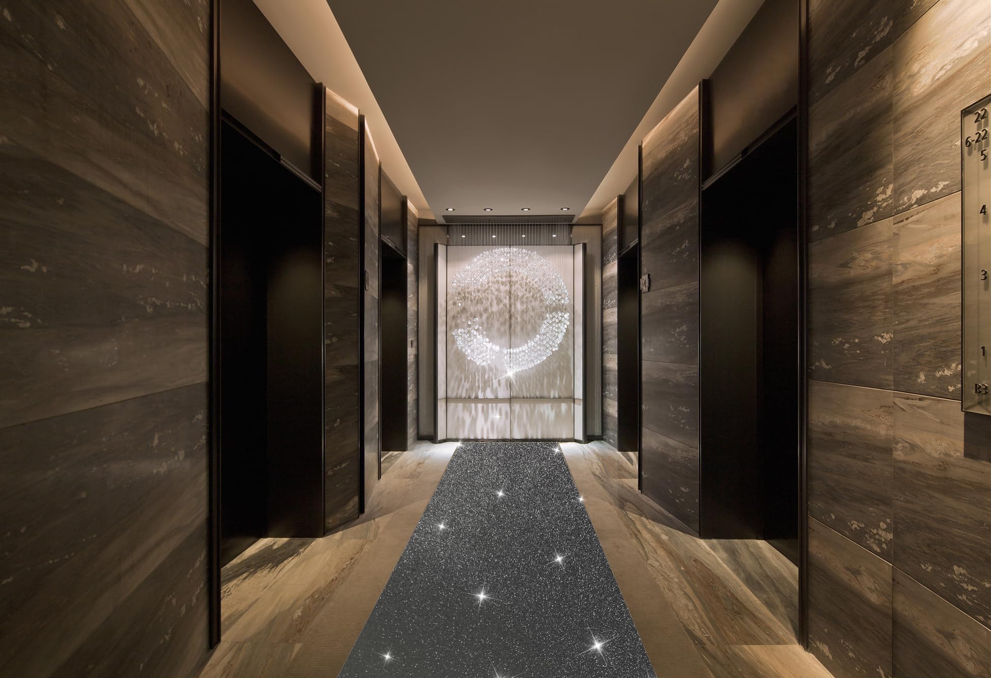 EZLucky Glitzernder schwarzer Teppichläufer für Party, 2,46 x 15 m, 200 g/m², Glitzer-Vliesstoff, Hollywood-Teppich für Veranstaltungen, Gangläufer für Hochzeitszeremonie,