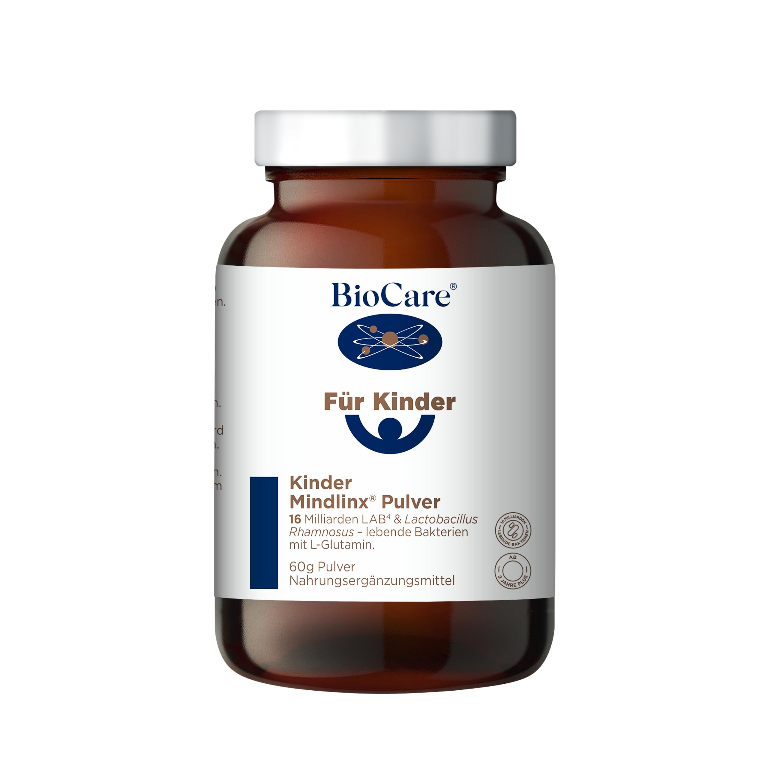 BioCare Children's Mindlinx Complex - 16 Milliarden LAB4 & Lactobacillus Rhamnosus Lebende Bakterien, mit L-Glutamin - Für Kinder ab 2 Jahren - Aprikosen-Geschmack - Vegan - 60g Pulver