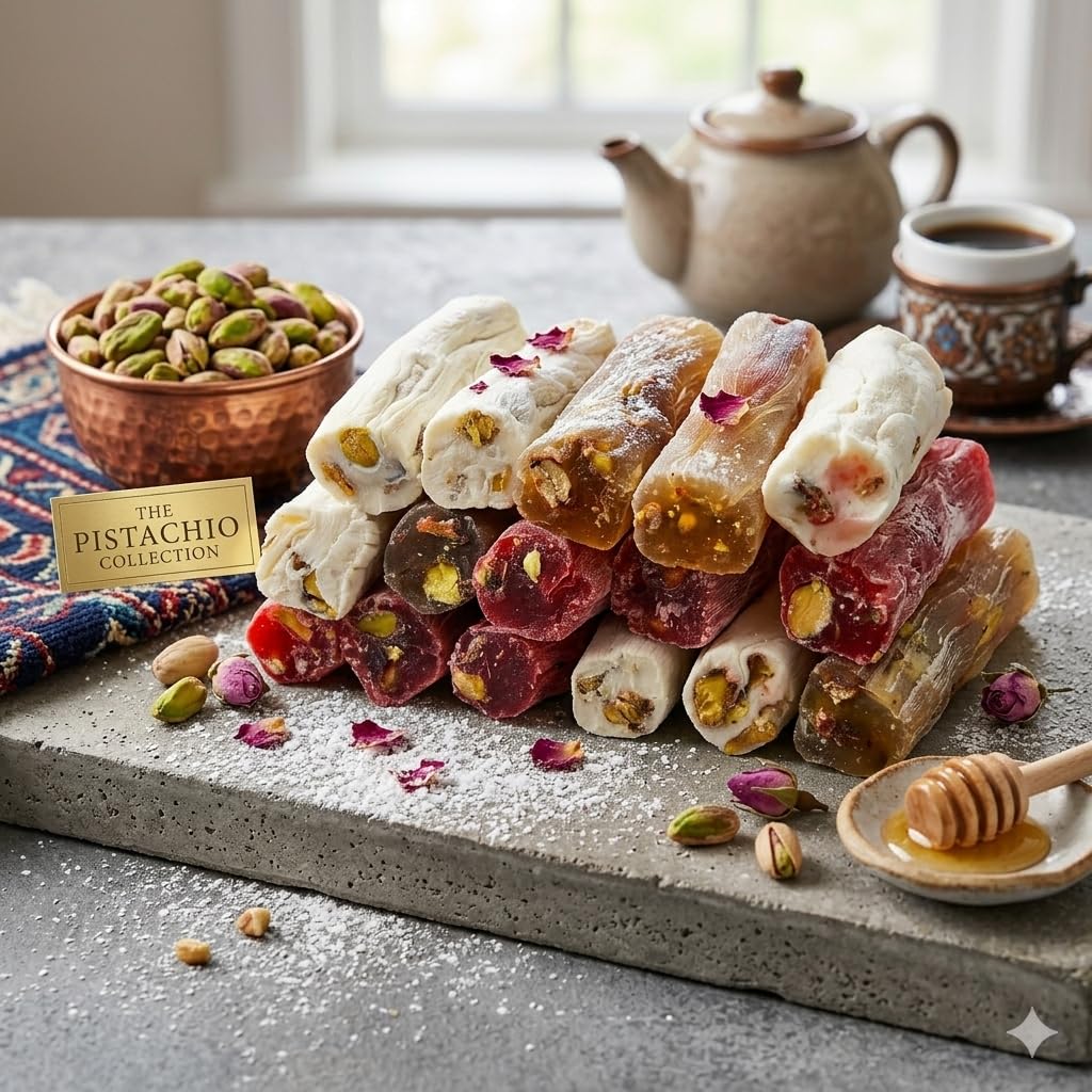 Çarşıbaşı Handmade Turkish Delight Mix – Turkish Delights Candy Sticks Pistachio Filled – Premium Gourmet Sweet Gift Box 12.3 oz (350g) | Authentic Turkish Dessert for Eid, Christmas, and Special Occasions
