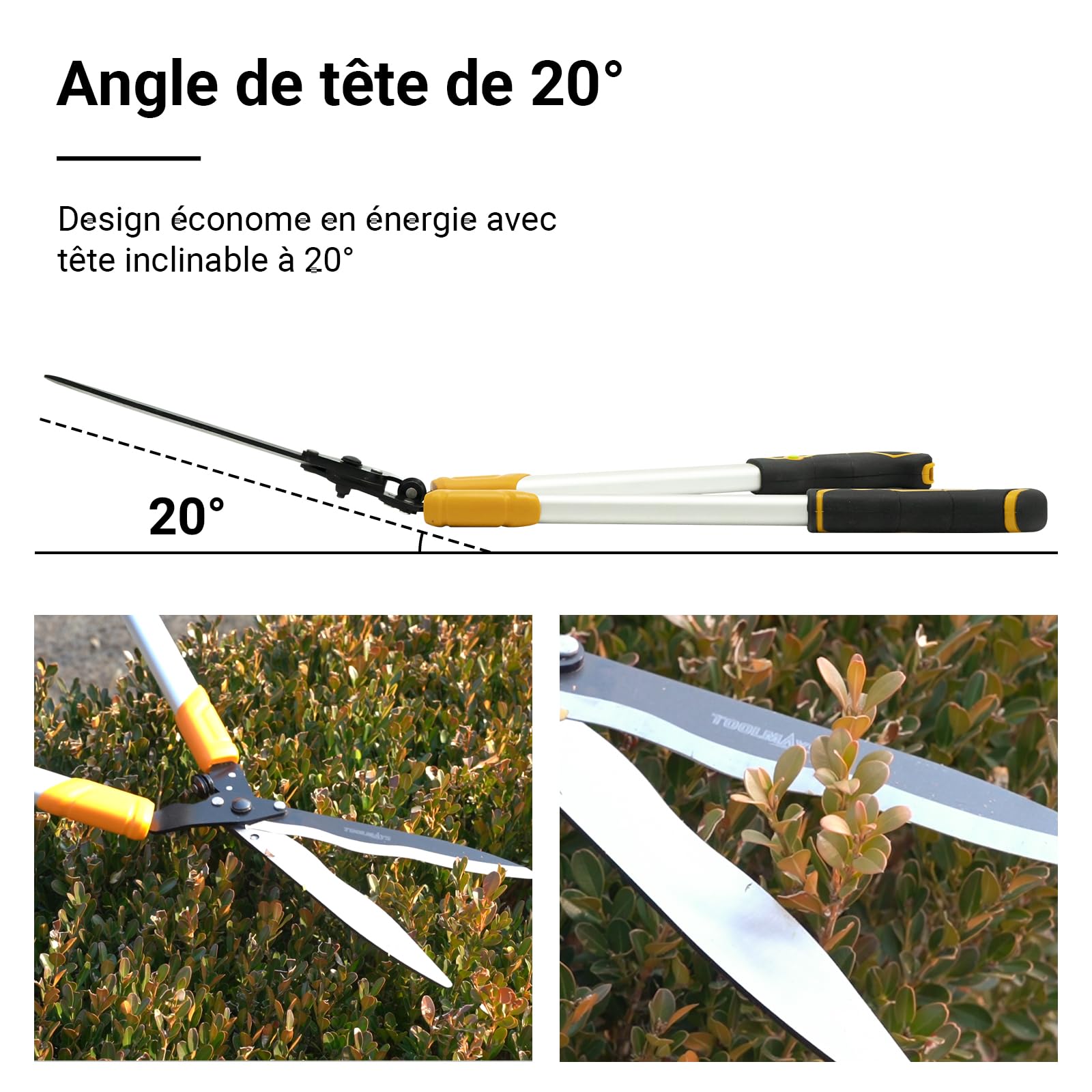 Cisaille à Haies 78cm Avec Scie à Main 21cm, Cisaille De Jardin Avec TêTe Inclinable à 20°, Taille Haie Manuel Pour Tailler Les Haies Et Les Buissons