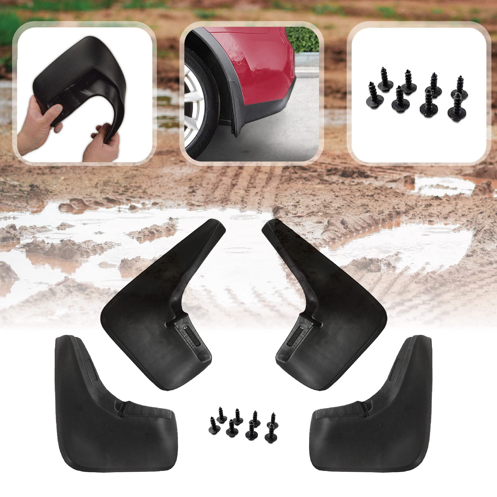 J&J AUTOMOTIVE Bavettes Garde-Boue pour Dacia Duster 2018-2024, Jeu de 4 Pcs (2 Avant + 2 Arrière), Lavable, Durable, Assemblage Facile
