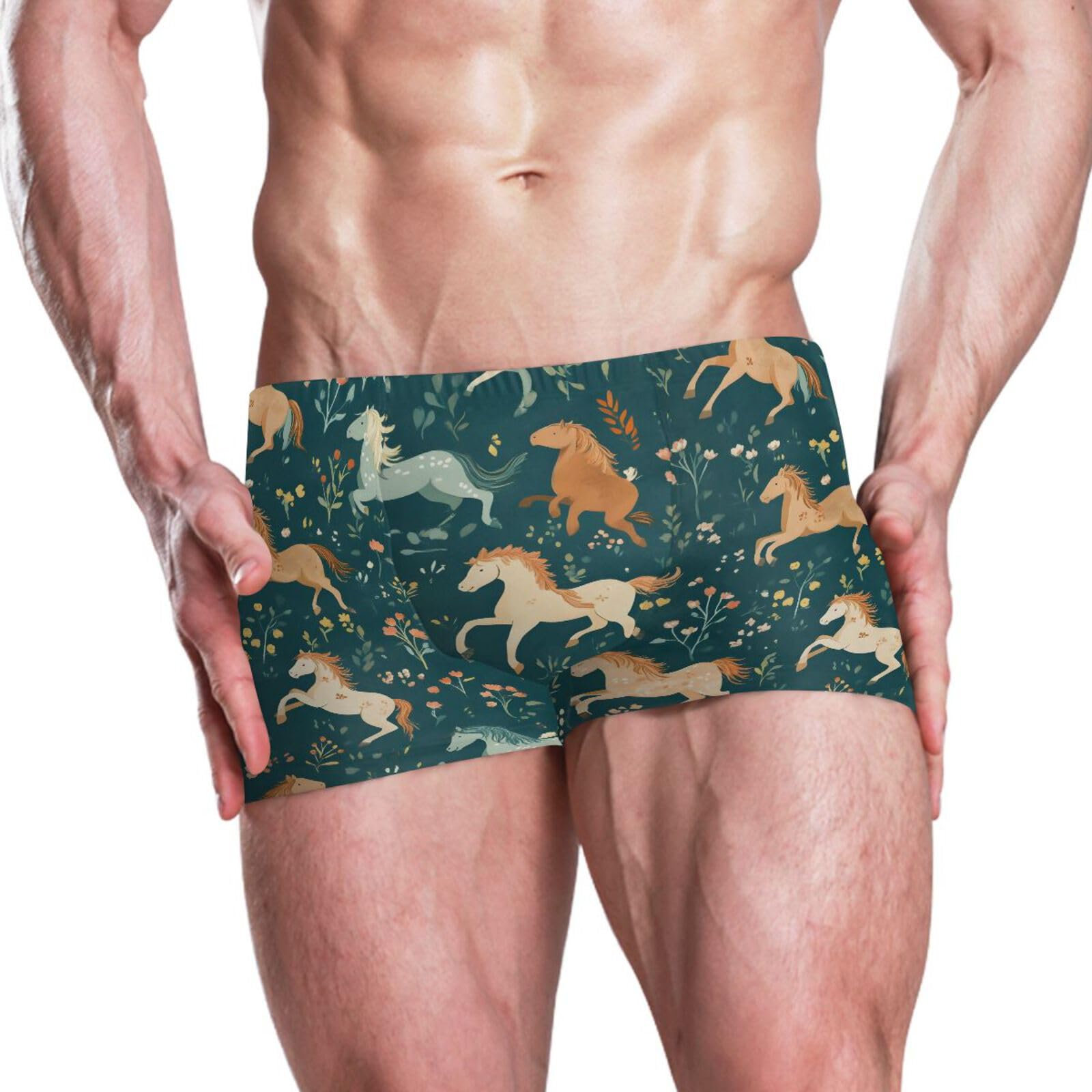 UMIRIKO Cute Horse Men Swim Brief Square Leg Swimsuit Swimwear Bathing Suits for Men M 202c0074