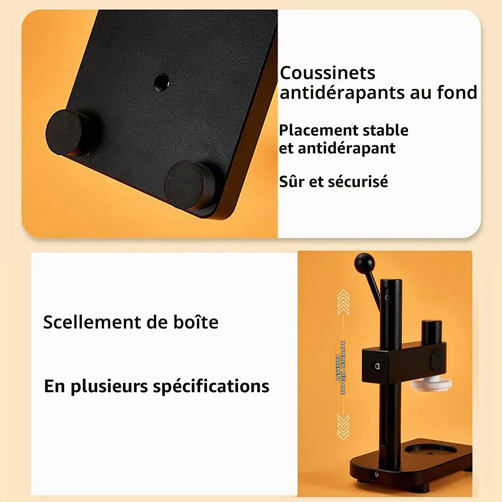 Scelleuse De Canettes Manuelle Et sous Vide, pour Canettes d'un Diamètre De 55mm Et d'une Hauteur Inférieure À 6,69 Pouces, Base Fixe, pour Bière, Jus De Fruits, Café Et Sodas Yellow