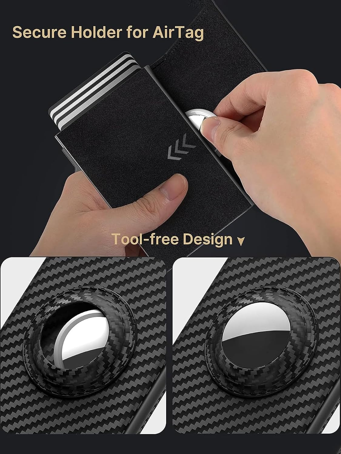 Mens Pop Up Wallet for AirTag: Premium Genuine Leather, RFID Blocking, Smart, Minimalist, 9-14 Card Capacity, ID Window, Cash Slot (Carbon Fiber)