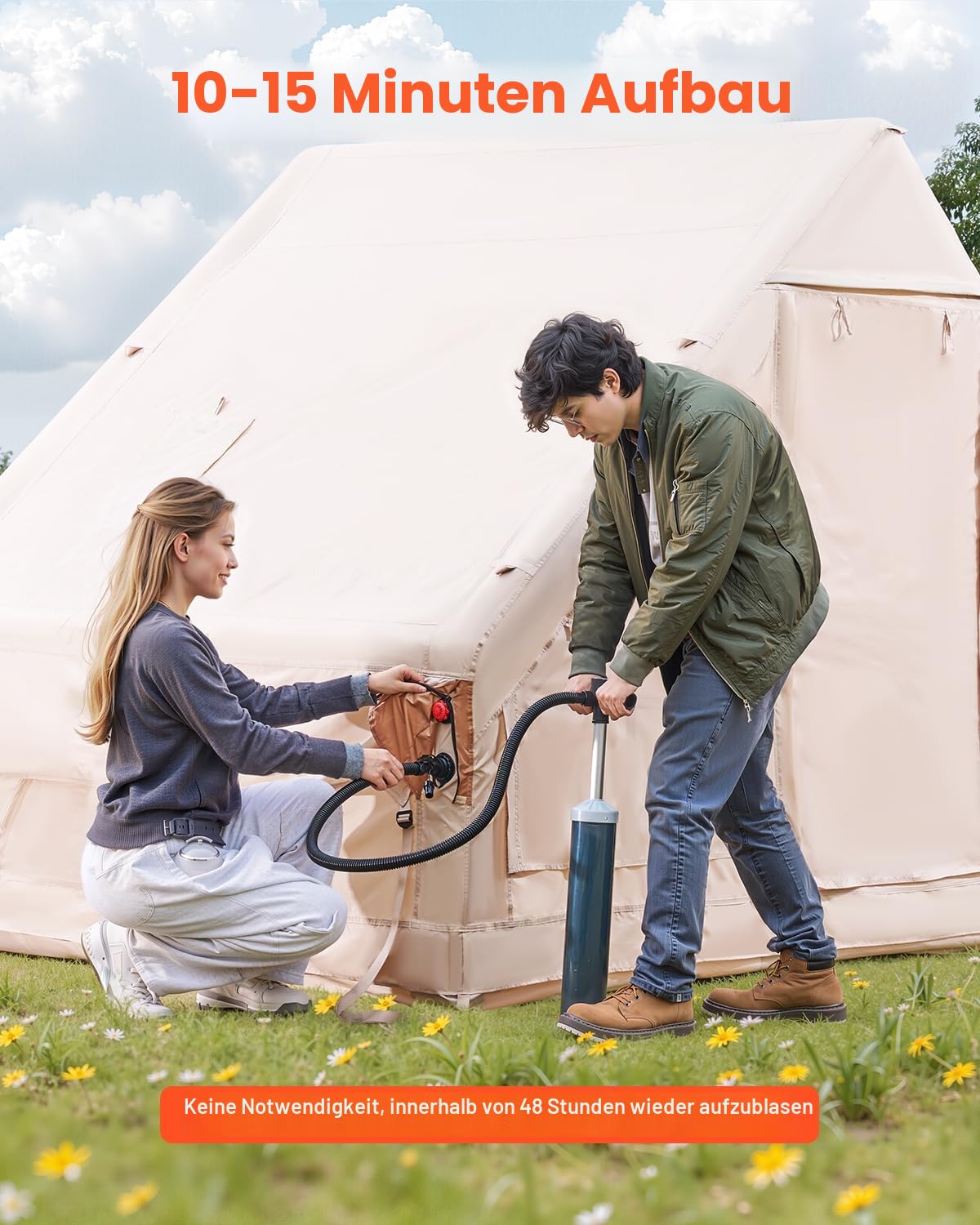 VEVOR Aufblasbare Zelte für Camping, einfach aufzubauen, aufblasbares Zelt mit Handpumpe, 4-Jahreszeiten-Glamping-Zelt mit Herdwagenheber, Türen und Netzfenstern, Aufbewahrungstasche für einfaches