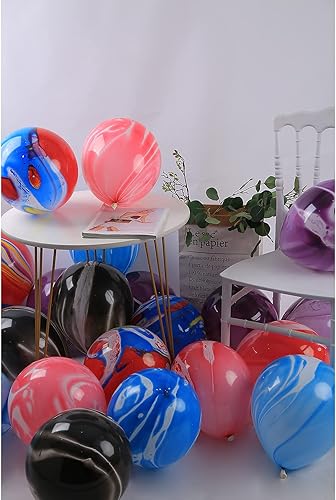 Miniatura 4 de Globos de látex de ágata marmolada de 12 pulgadas, 50 globos de remolino, globos morados de teñido anudado para decoraciones de fiesta de